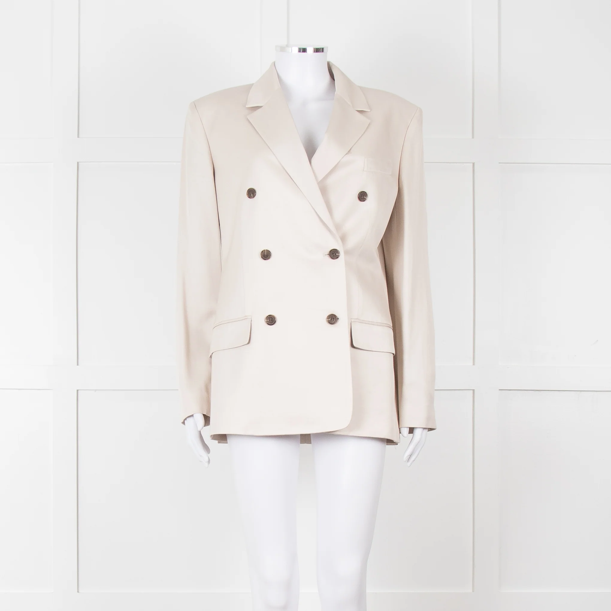 Theory Beige Twill Double Breasted Blazer