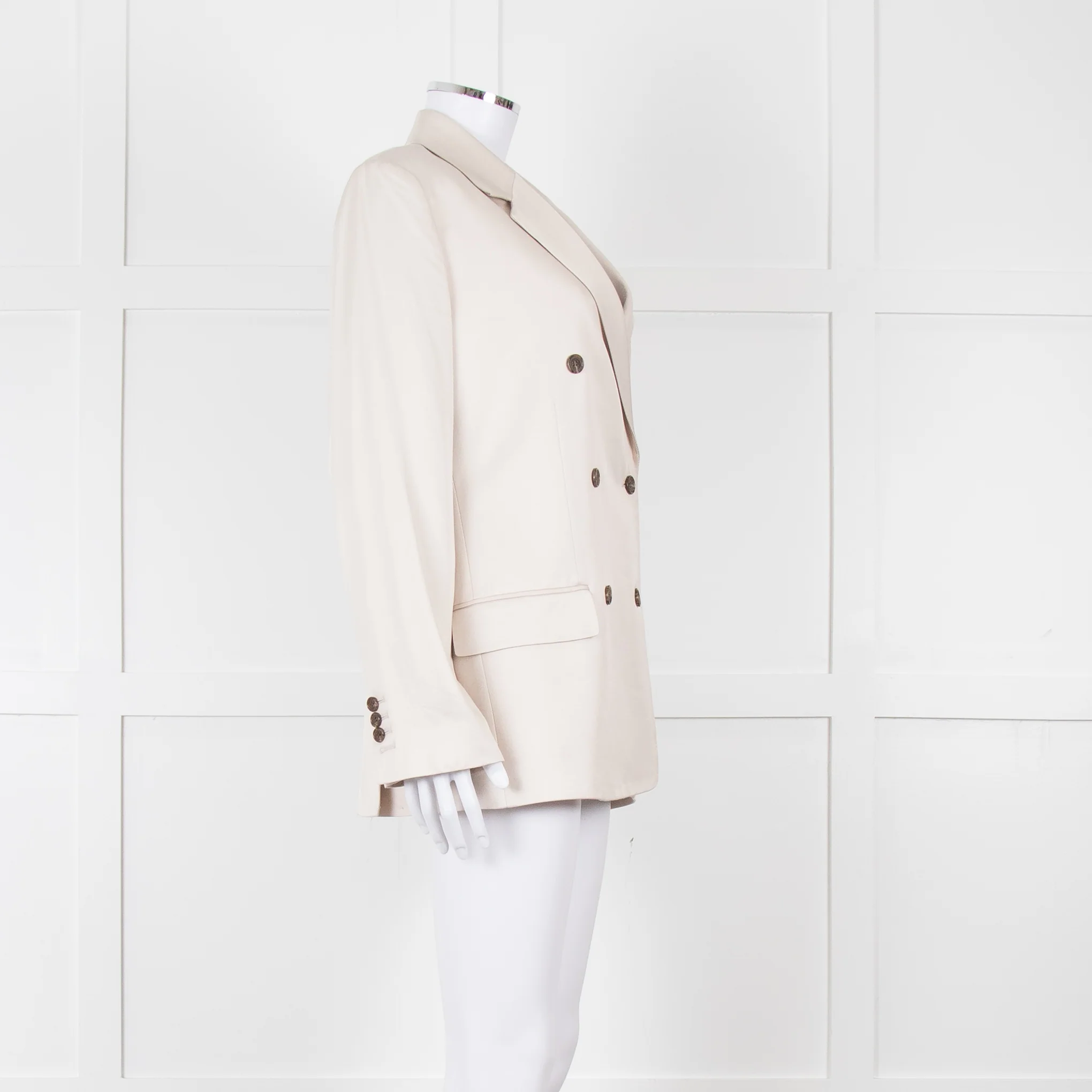 Theory Beige Twill Double Breasted Blazer - Image 7