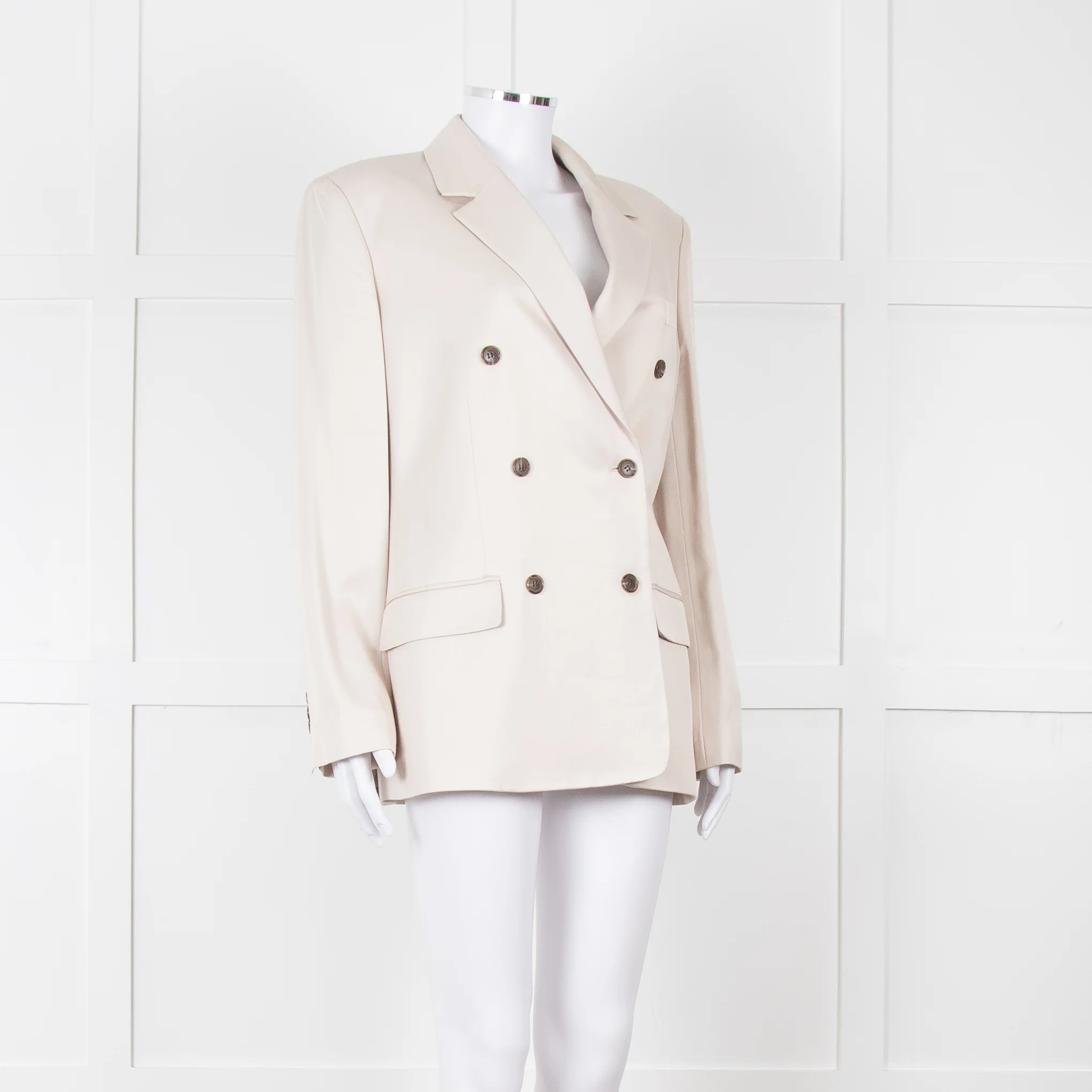 Theory Beige Twill Double Breasted Blazer - Image 8