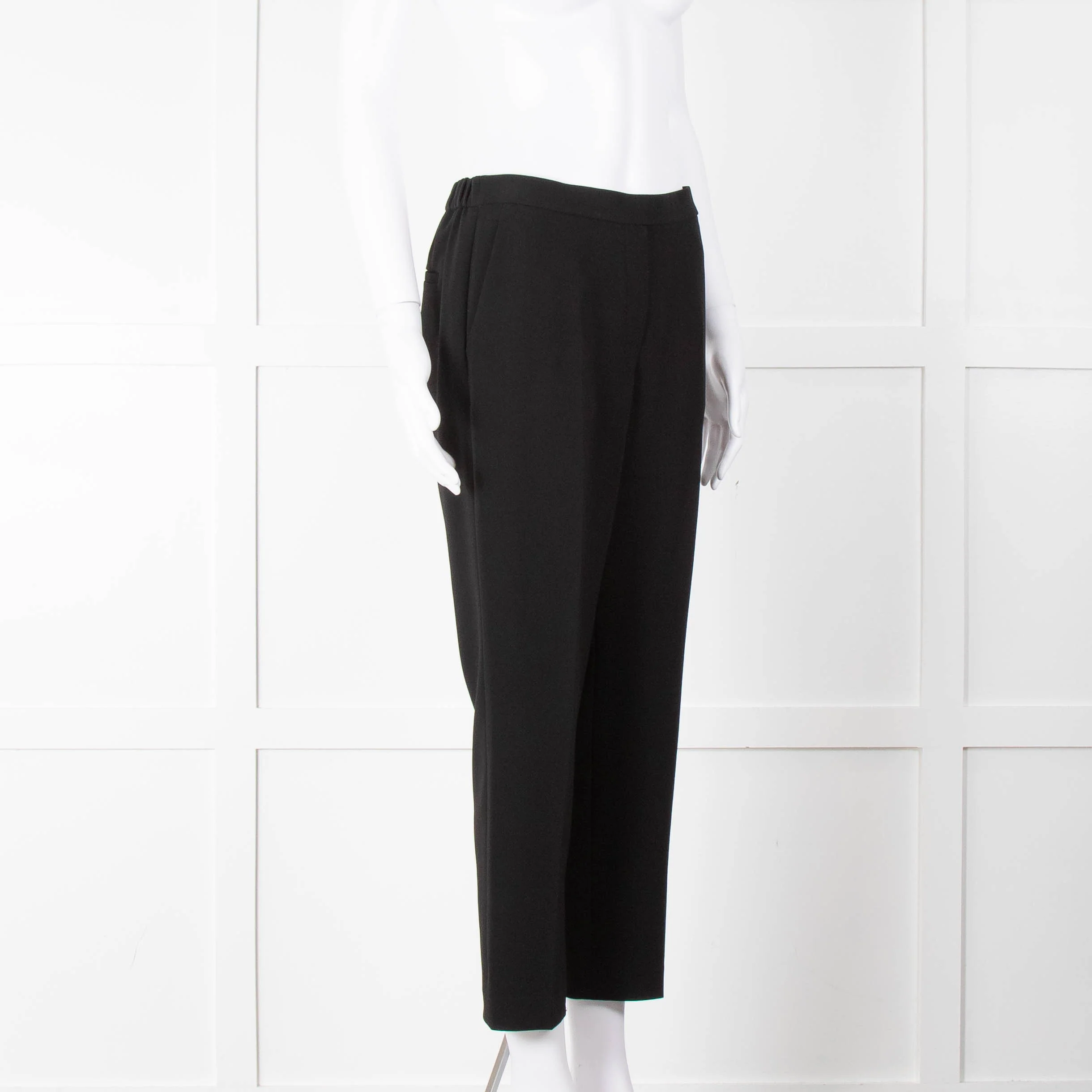 Theory Black Flat Front Elasticated Waist Trousers - Image 2