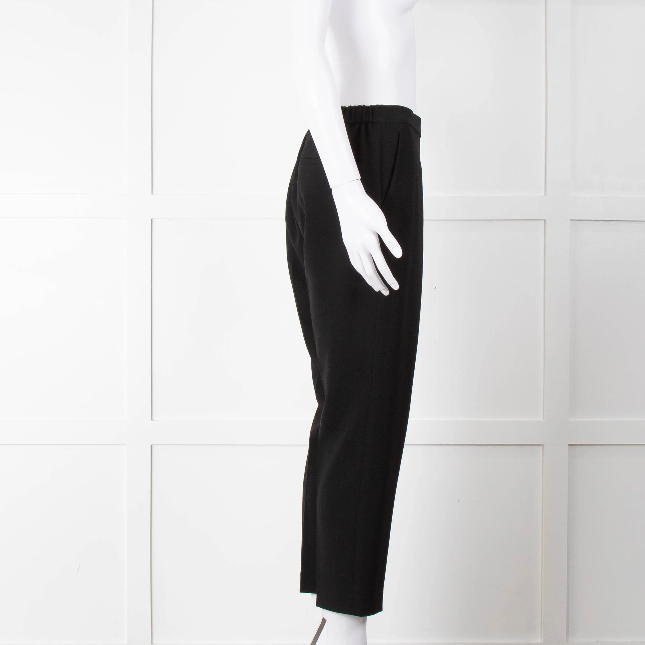 Theory Black Flat Front Elasticated Waist Trousers - Image 3