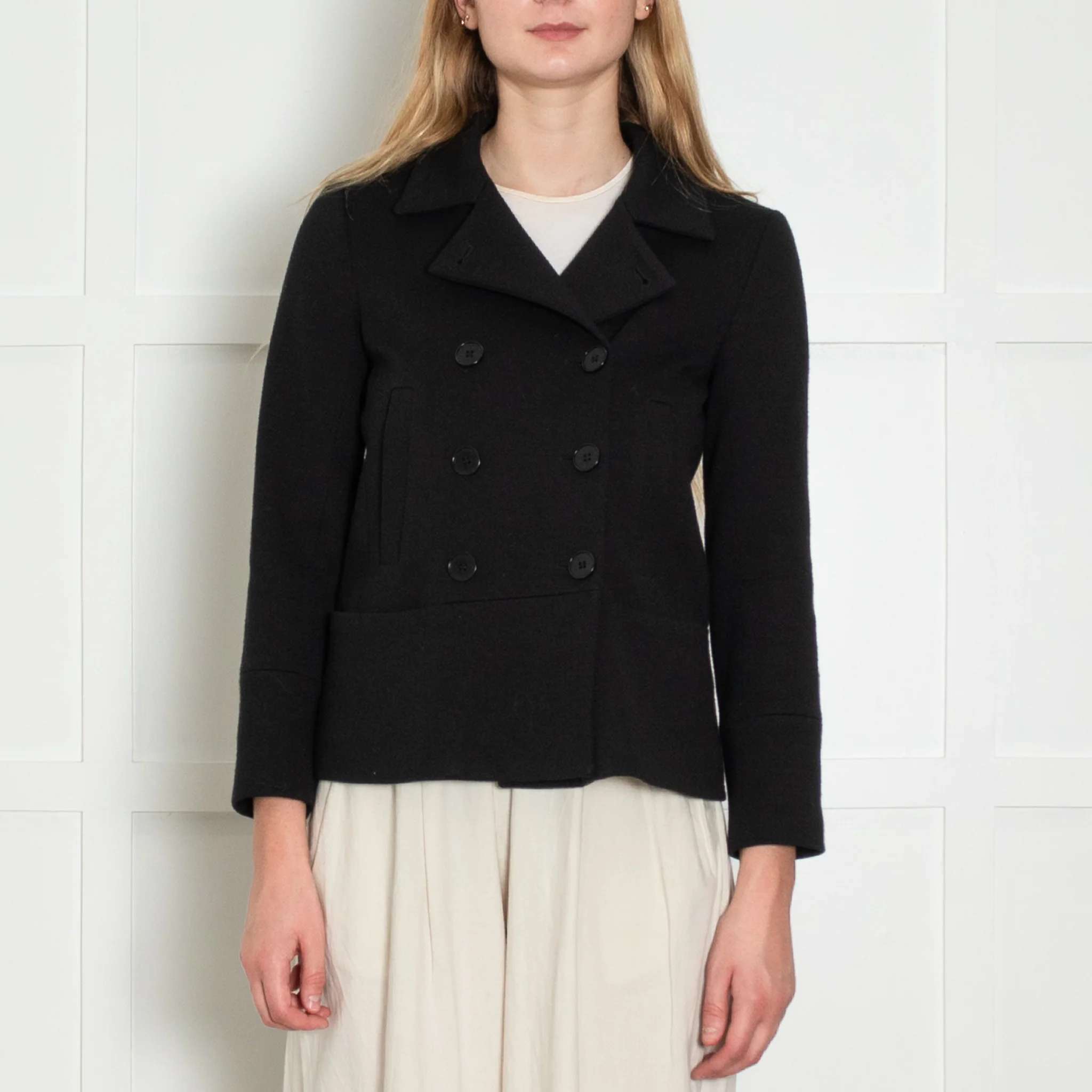 Theory Black Knit Double Breasted Jacket - Image 2