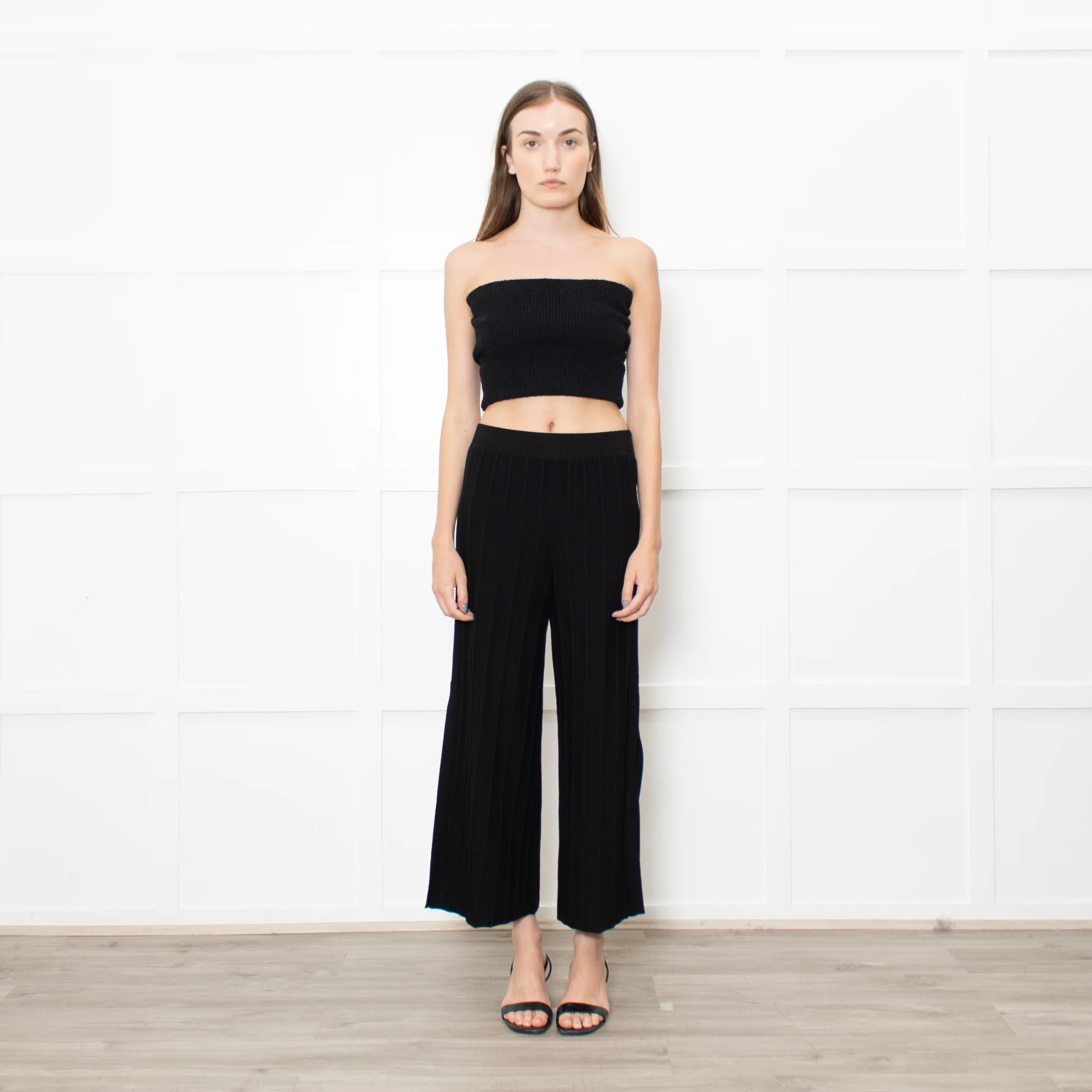 Theory Black Knitted Petite Wide Leg Trousers