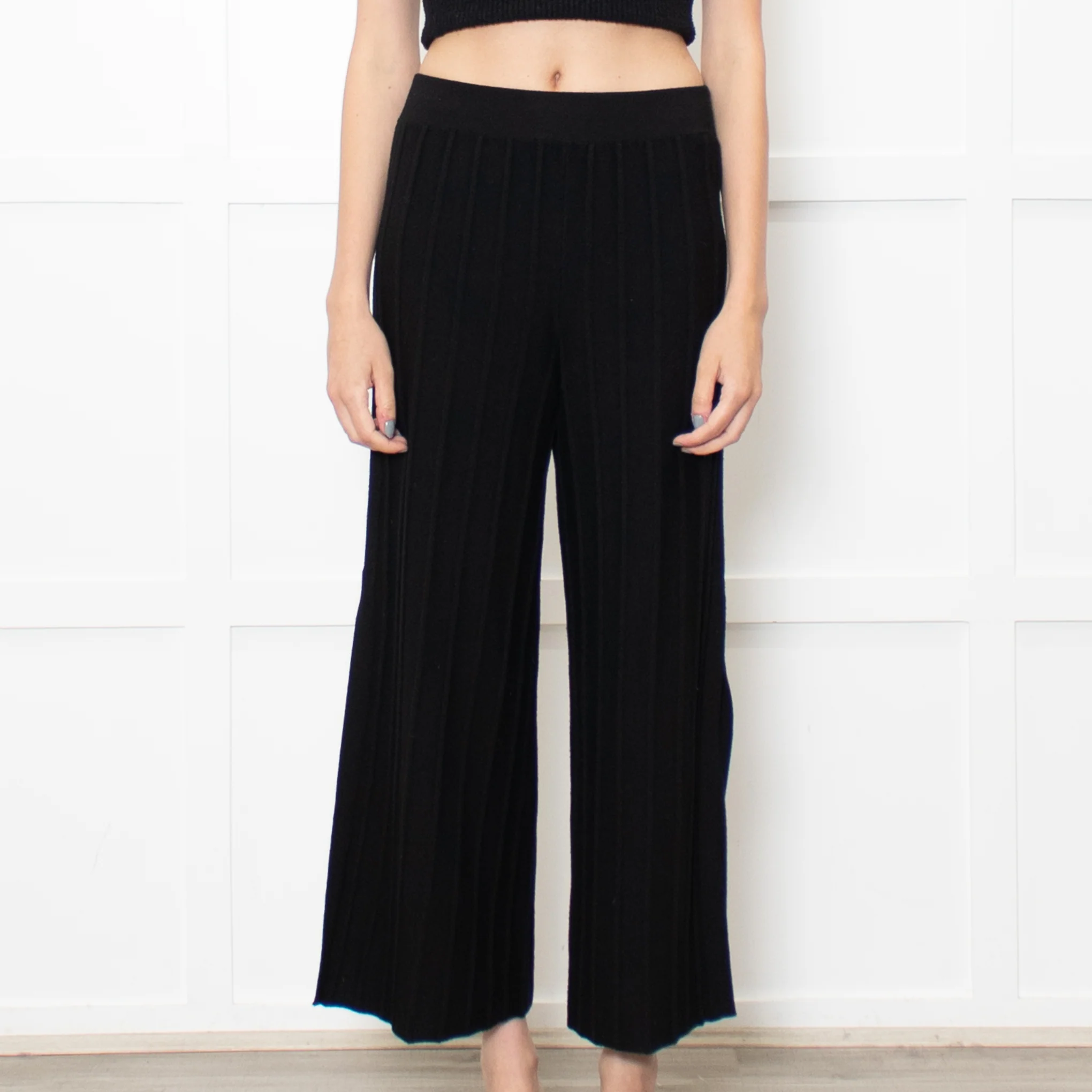 Theory Black Knitted Petite Wide Leg Trousers - Image 2