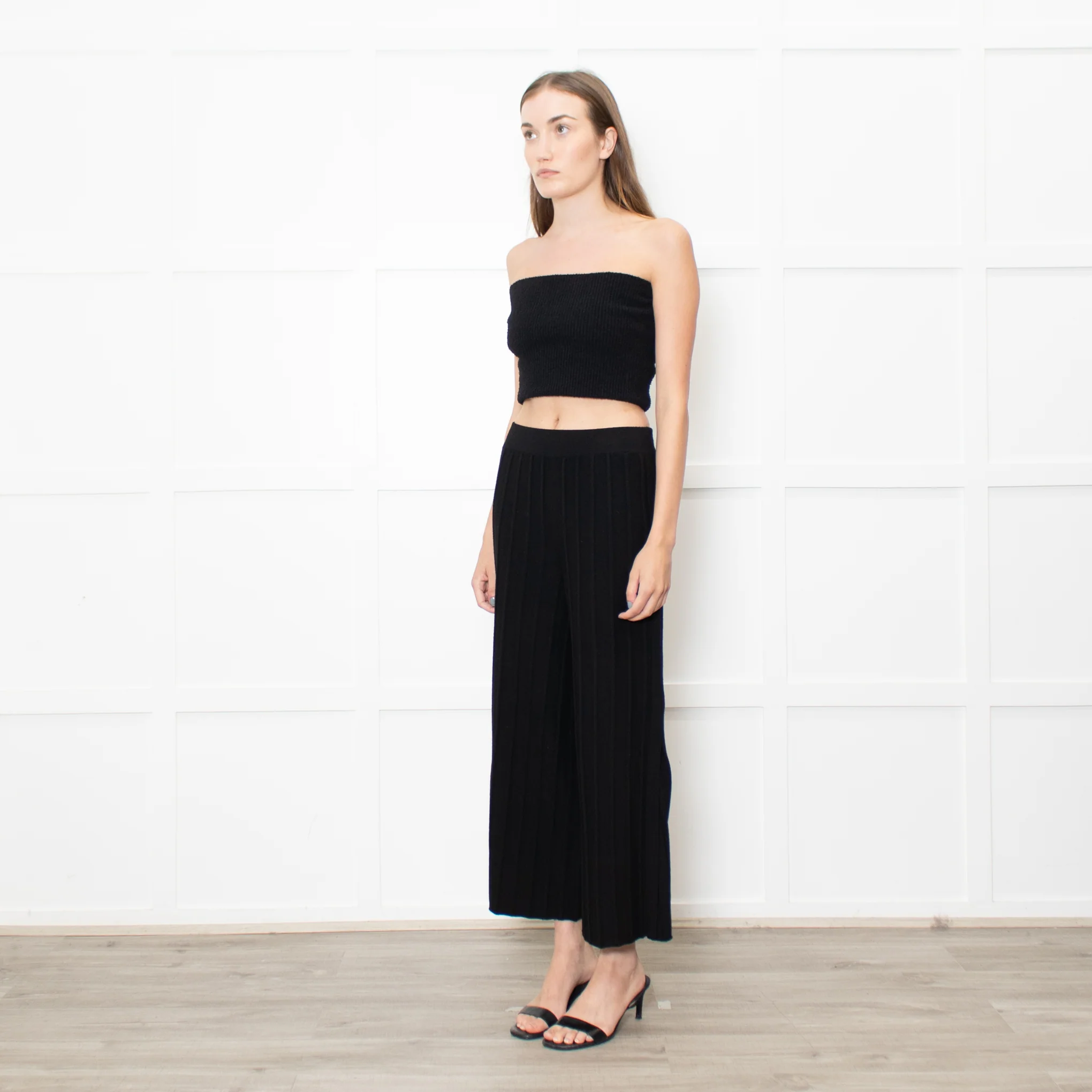 Theory Black Knitted Petite Wide Leg Trousers - Image 3