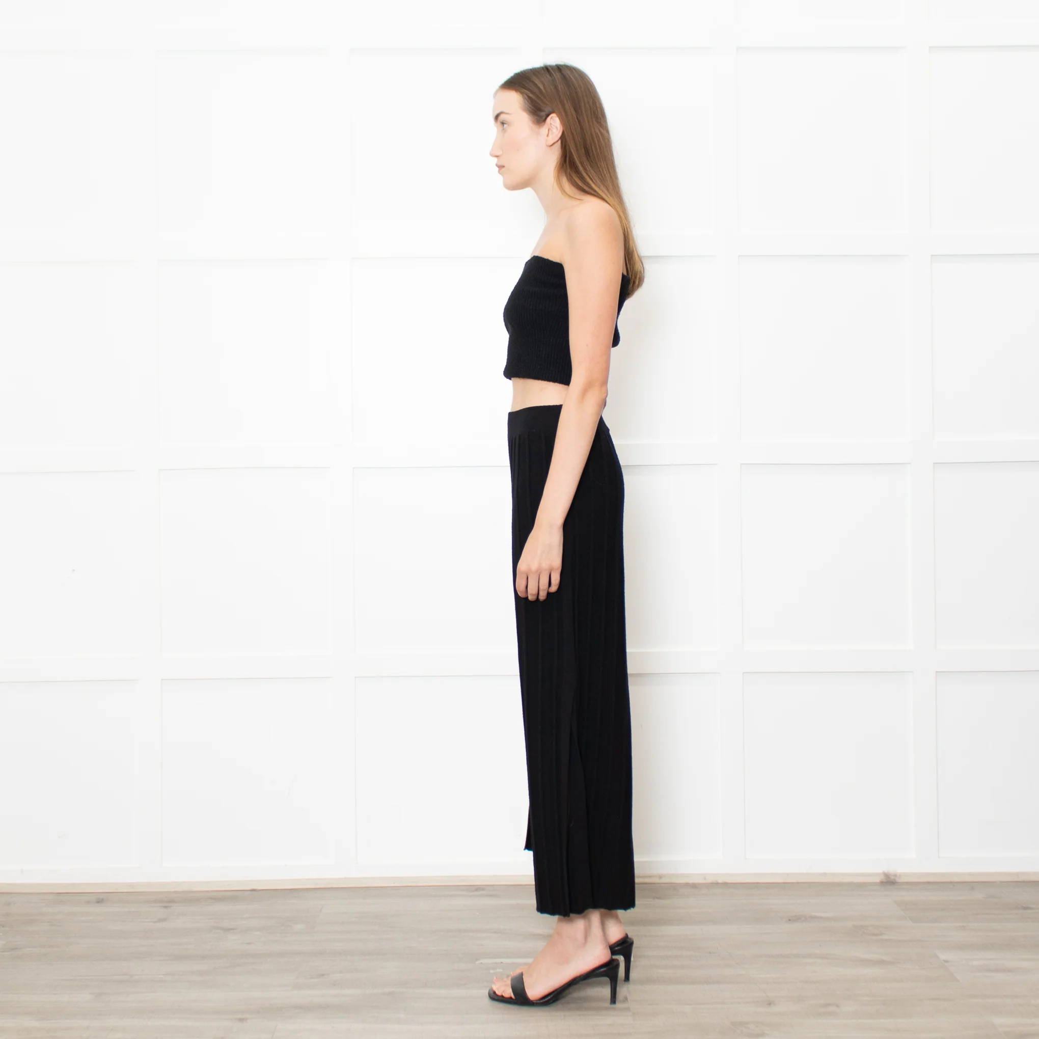 Theory Black Knitted Petite Wide Leg Trousers - Image 4