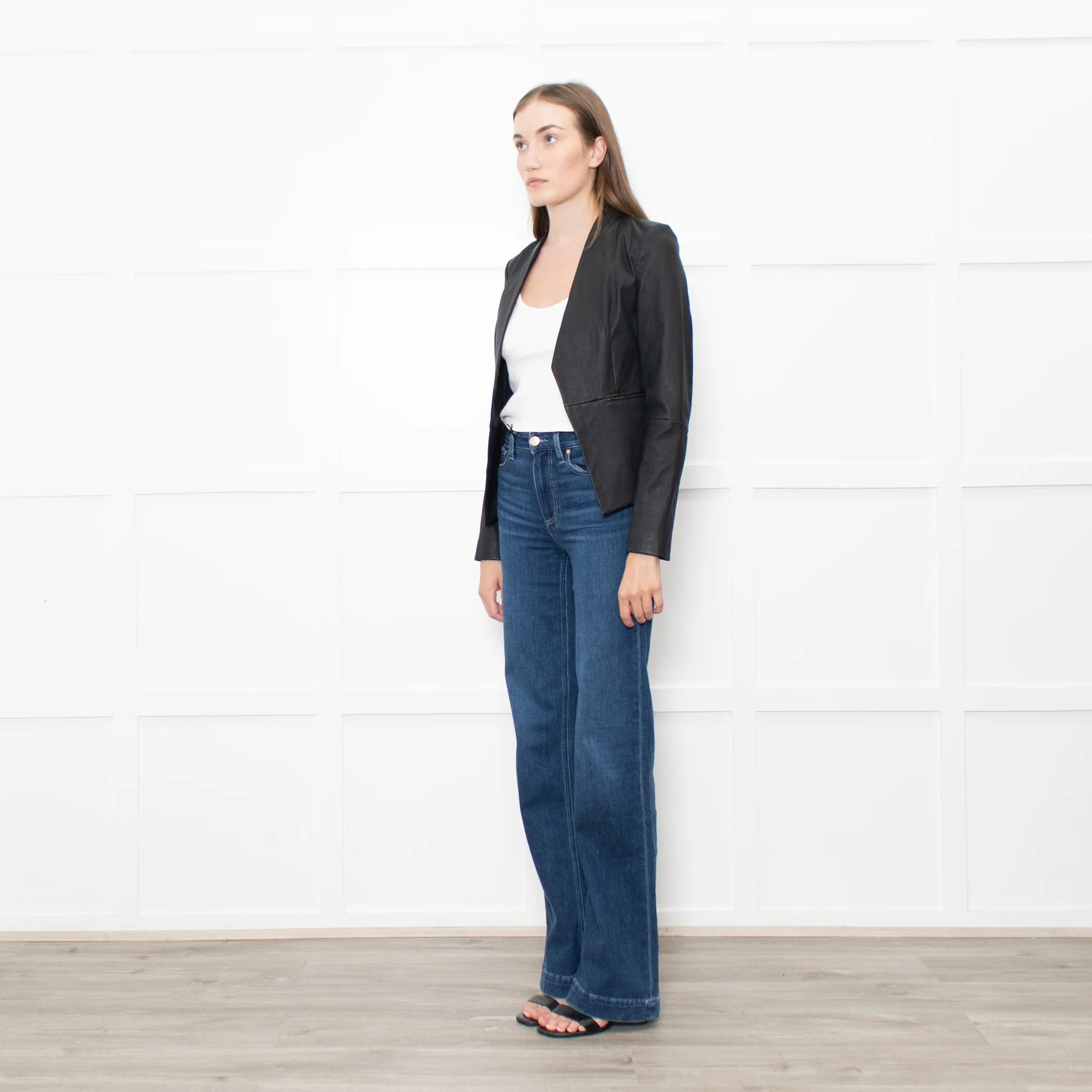 Theory Black Leather Edge To Edge Jacket - Image 4