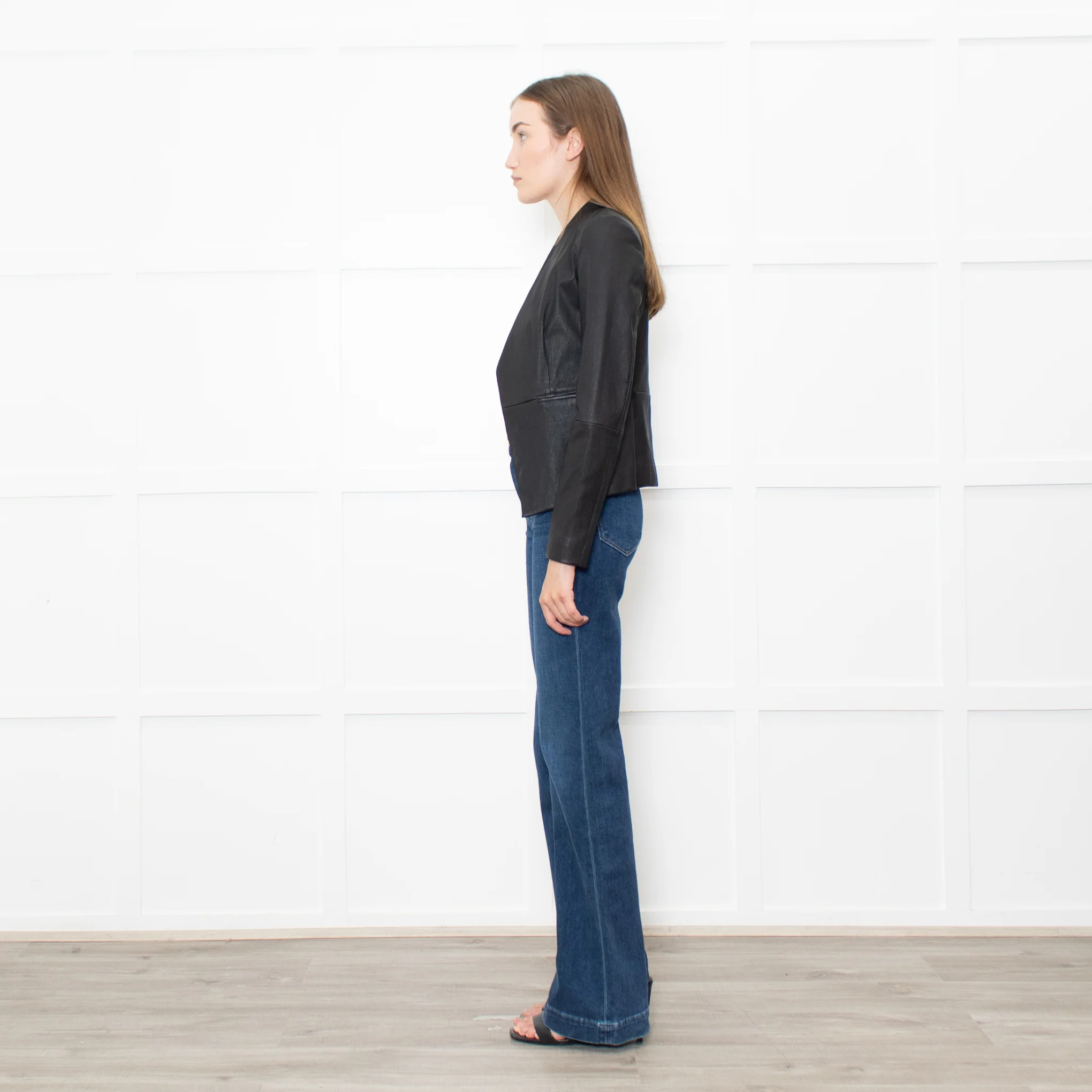 Theory Black Leather Edge To Edge Jacket - Image 5