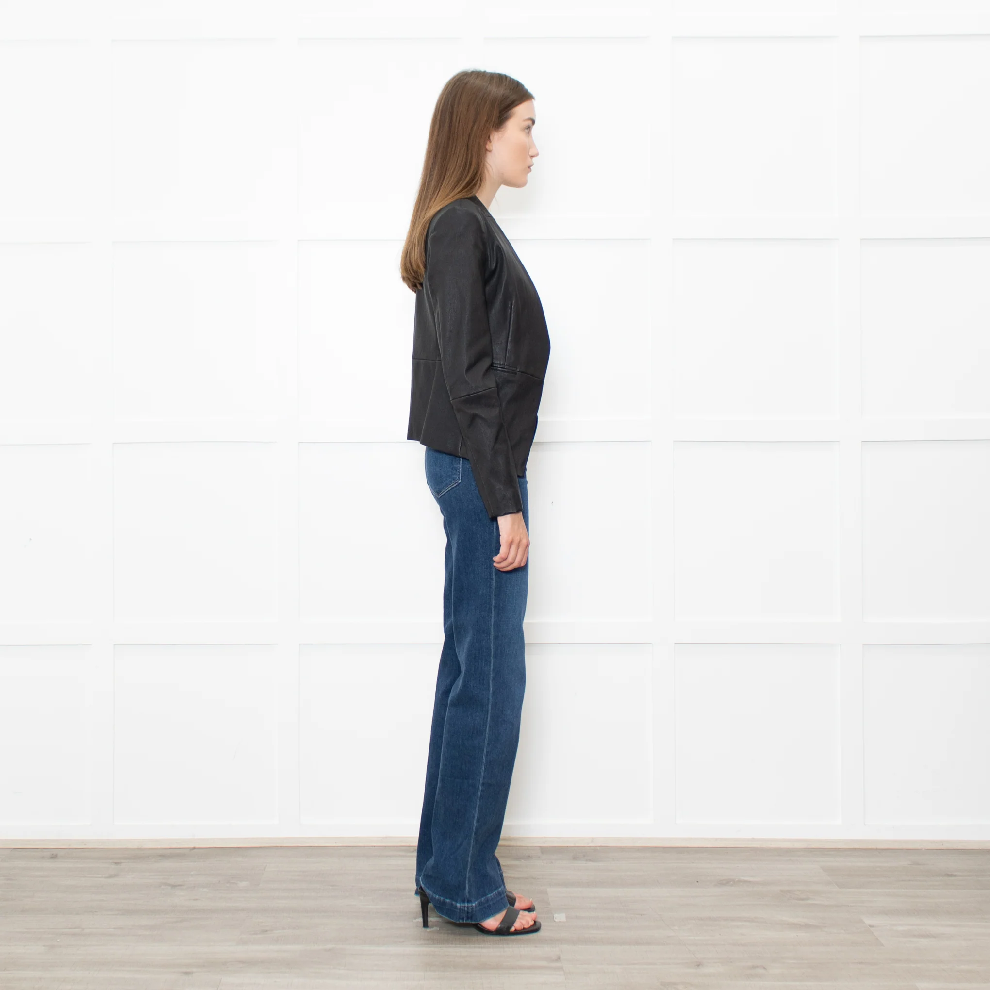 Theory Black Leather Edge To Edge Jacket - Image 7