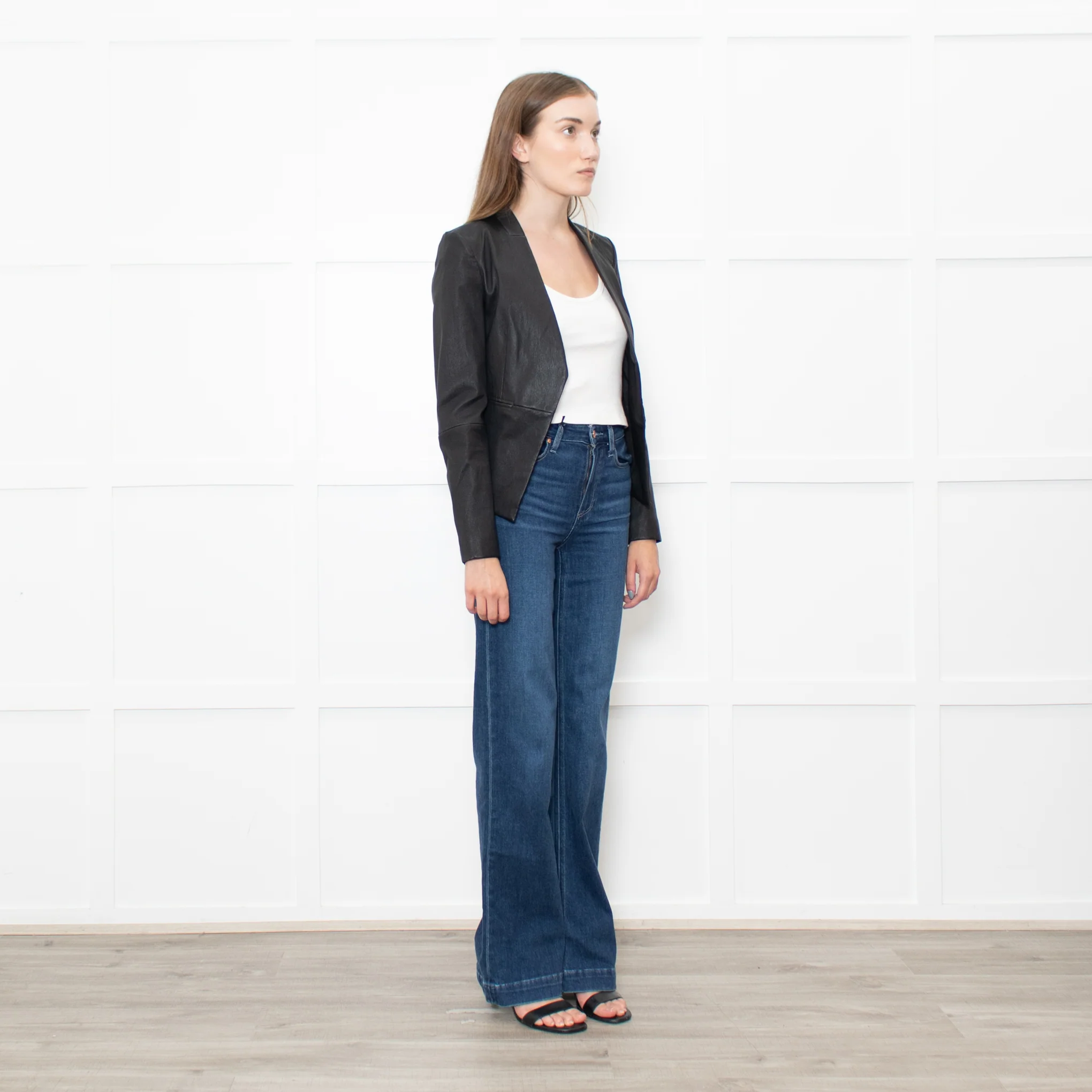 Theory Black Leather Edge To Edge Jacket - Image 8