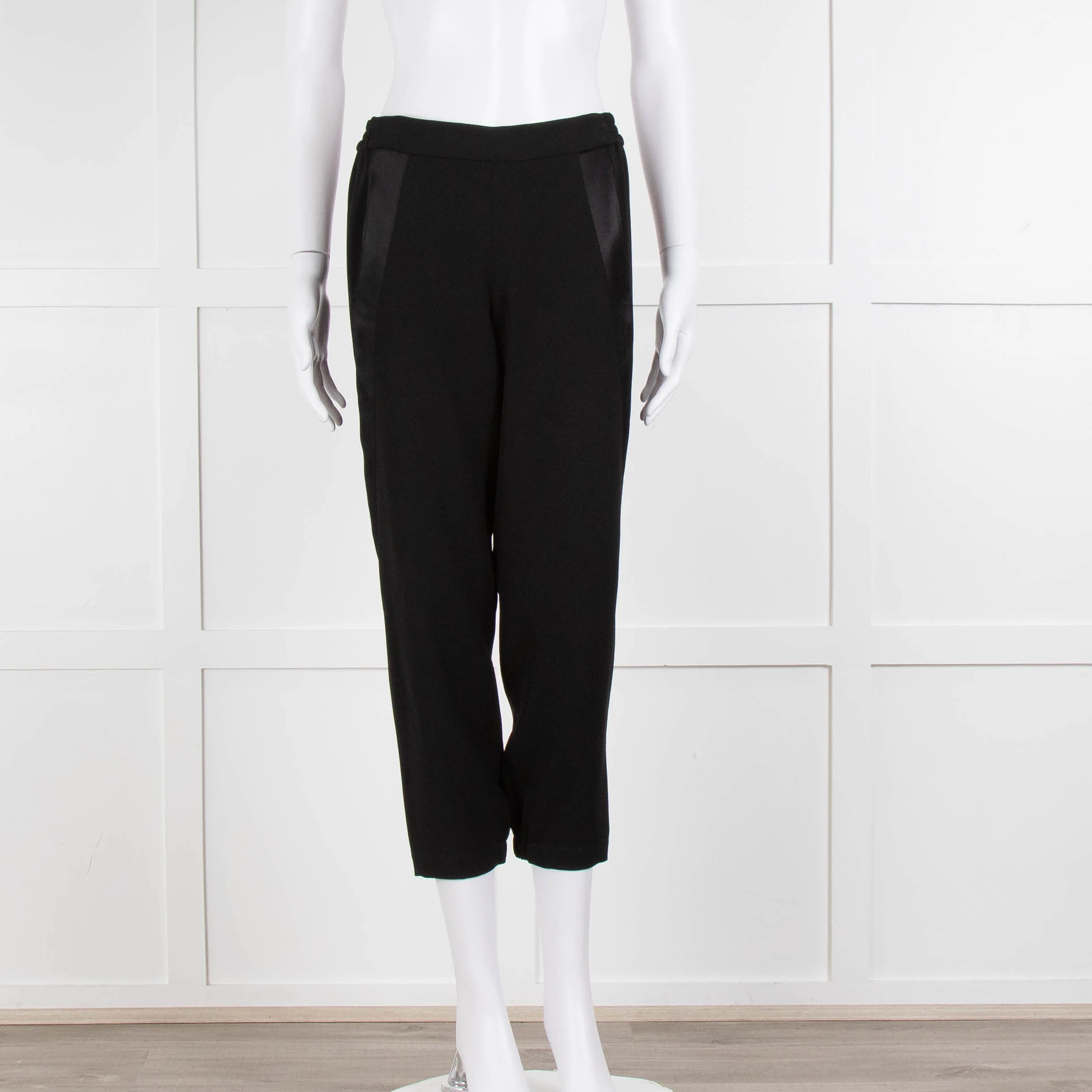 Theory Black Satin Strap Detail Elasticated Waist Trousers