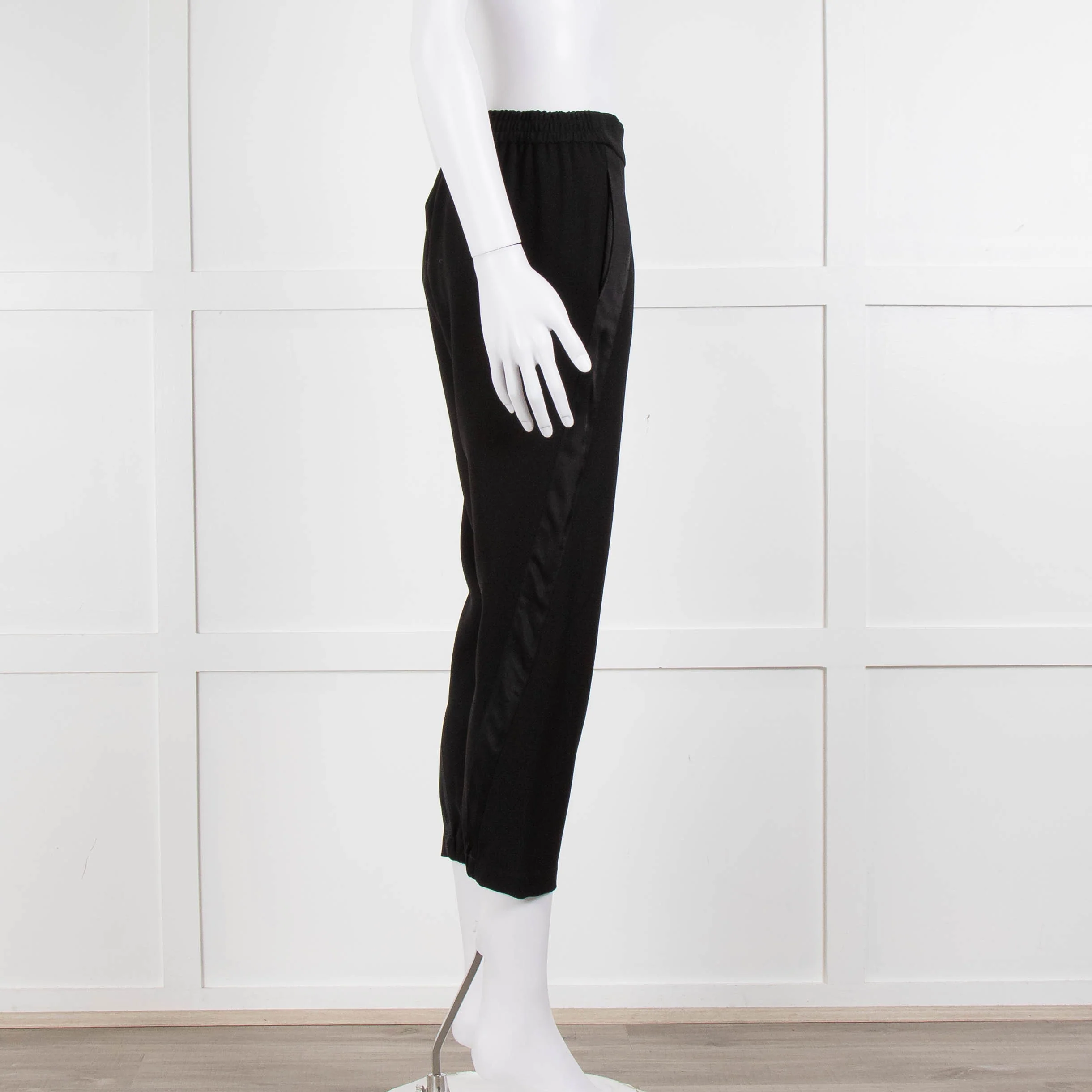 Theory Black Satin Strap Detail Elasticated Waist Trousers - Image 3