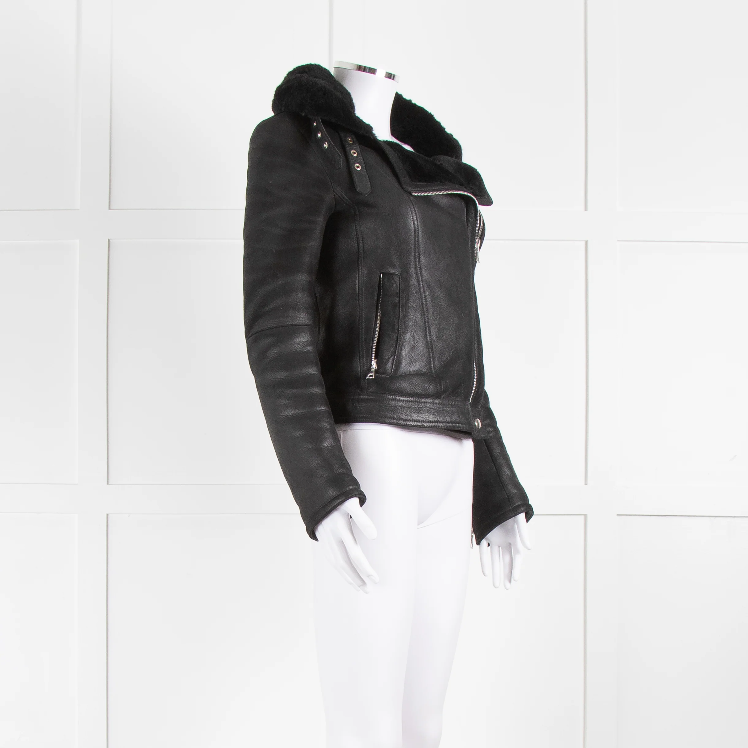 Theory Black Shearling Leather Biker Jacket - Image 2
