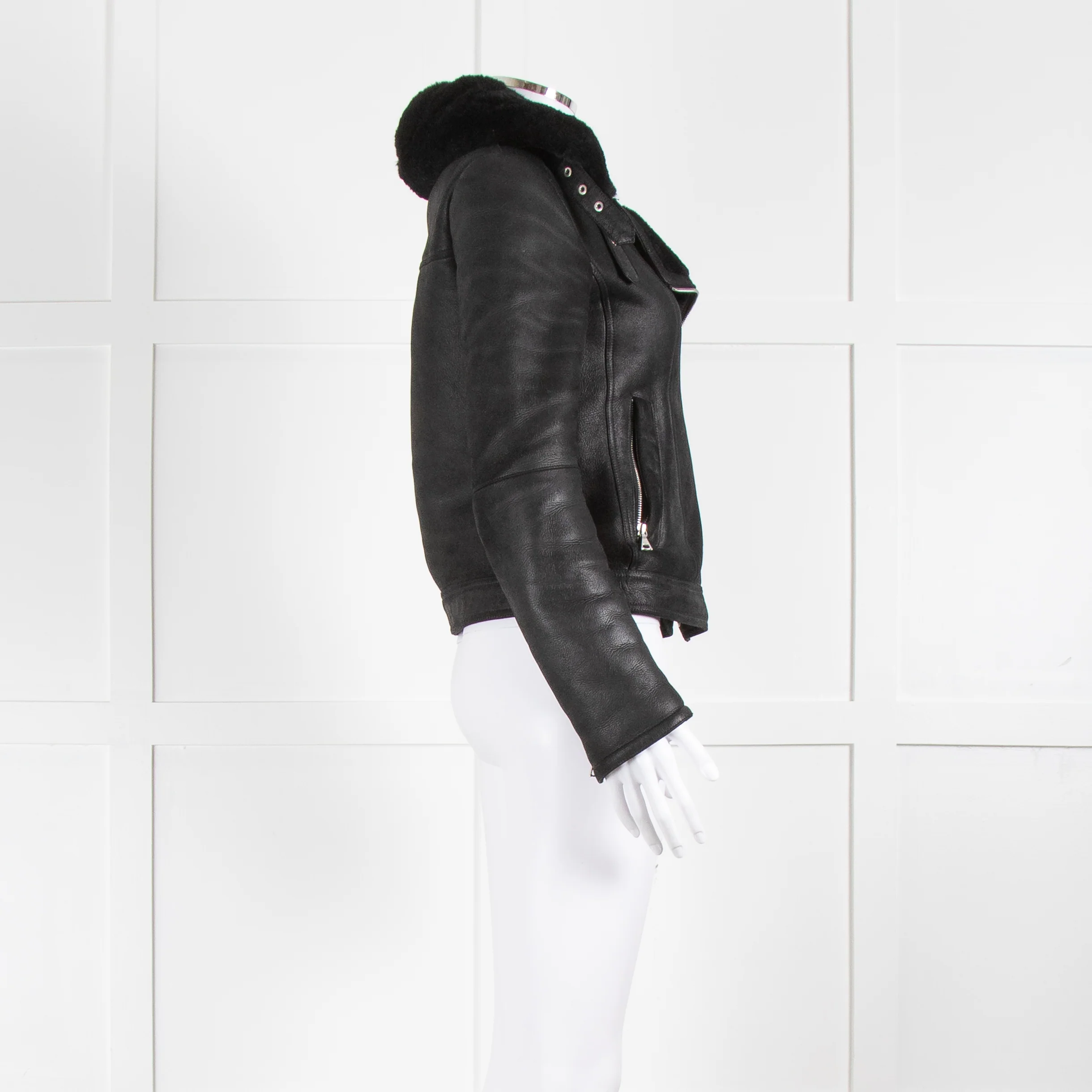 Theory Black Shearling Leather Biker Jacket - Image 3