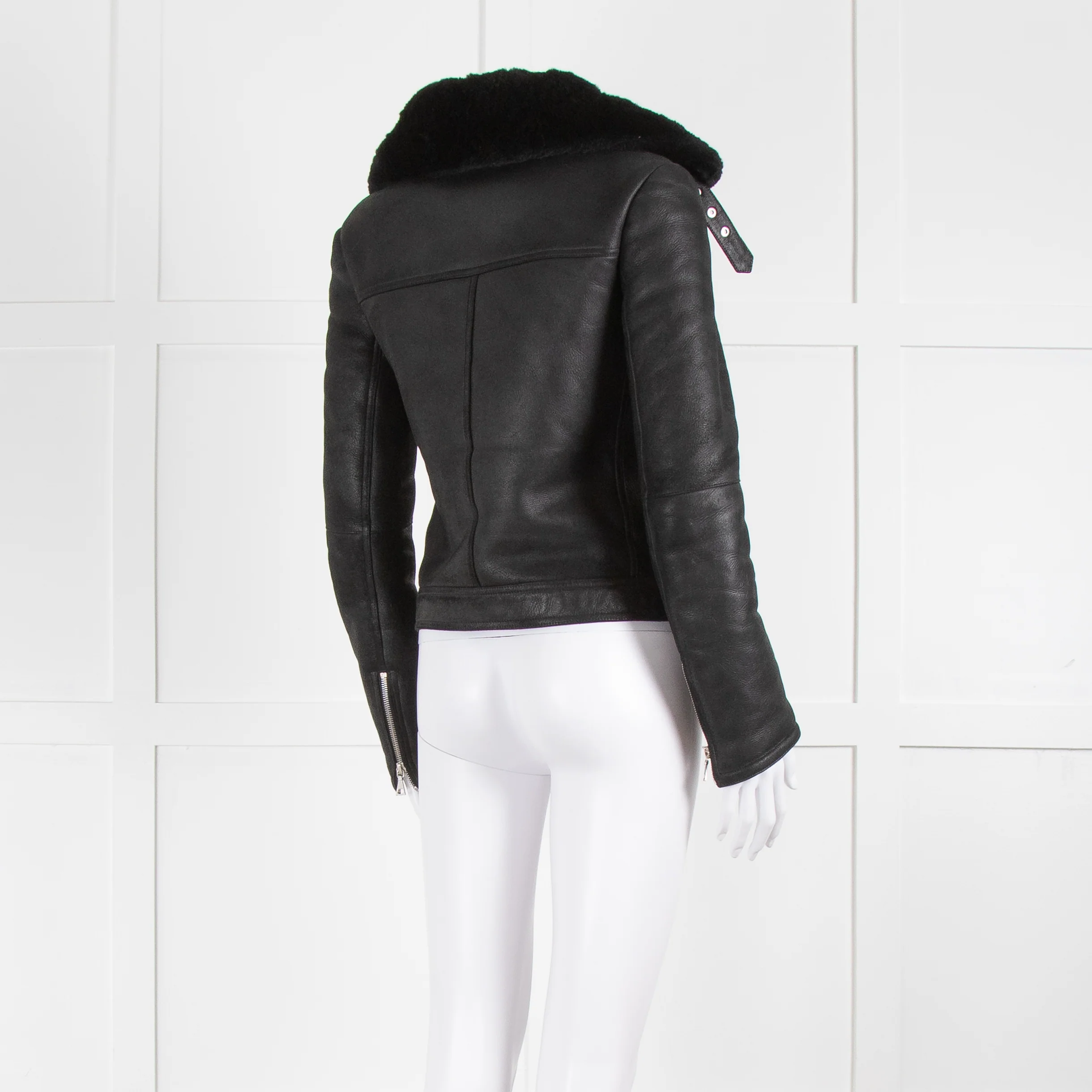 Theory Black Shearling Leather Biker Jacket - Image 4