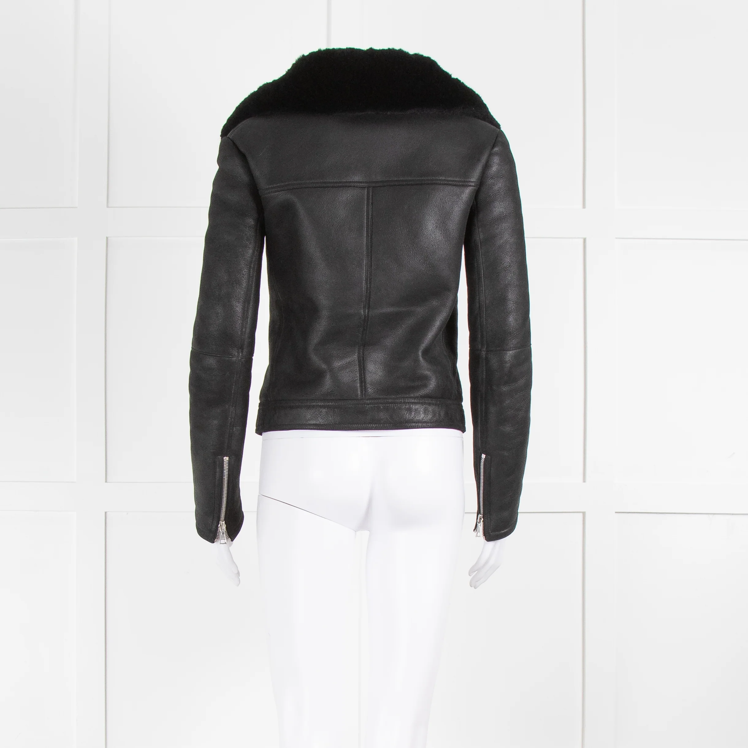 Theory Black Shearling Leather Biker Jacket - Image 5
