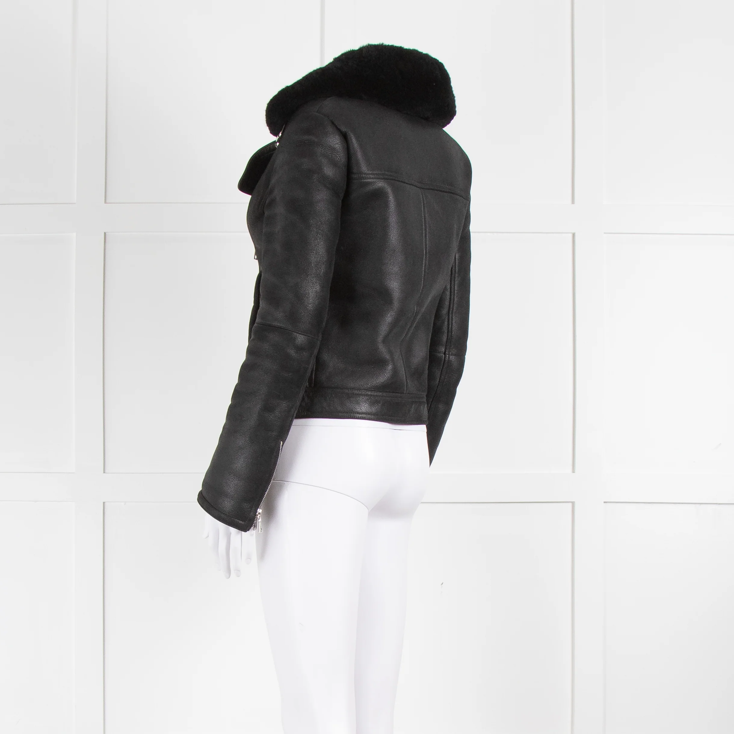 Theory Black Shearling Leather Biker Jacket - Image 6