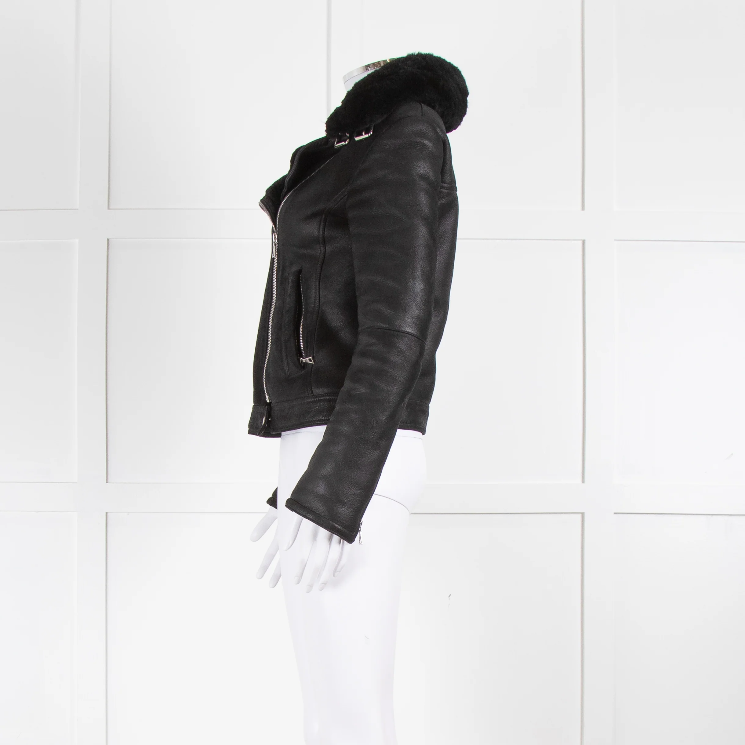 Theory Black Shearling Leather Biker Jacket - Image 7