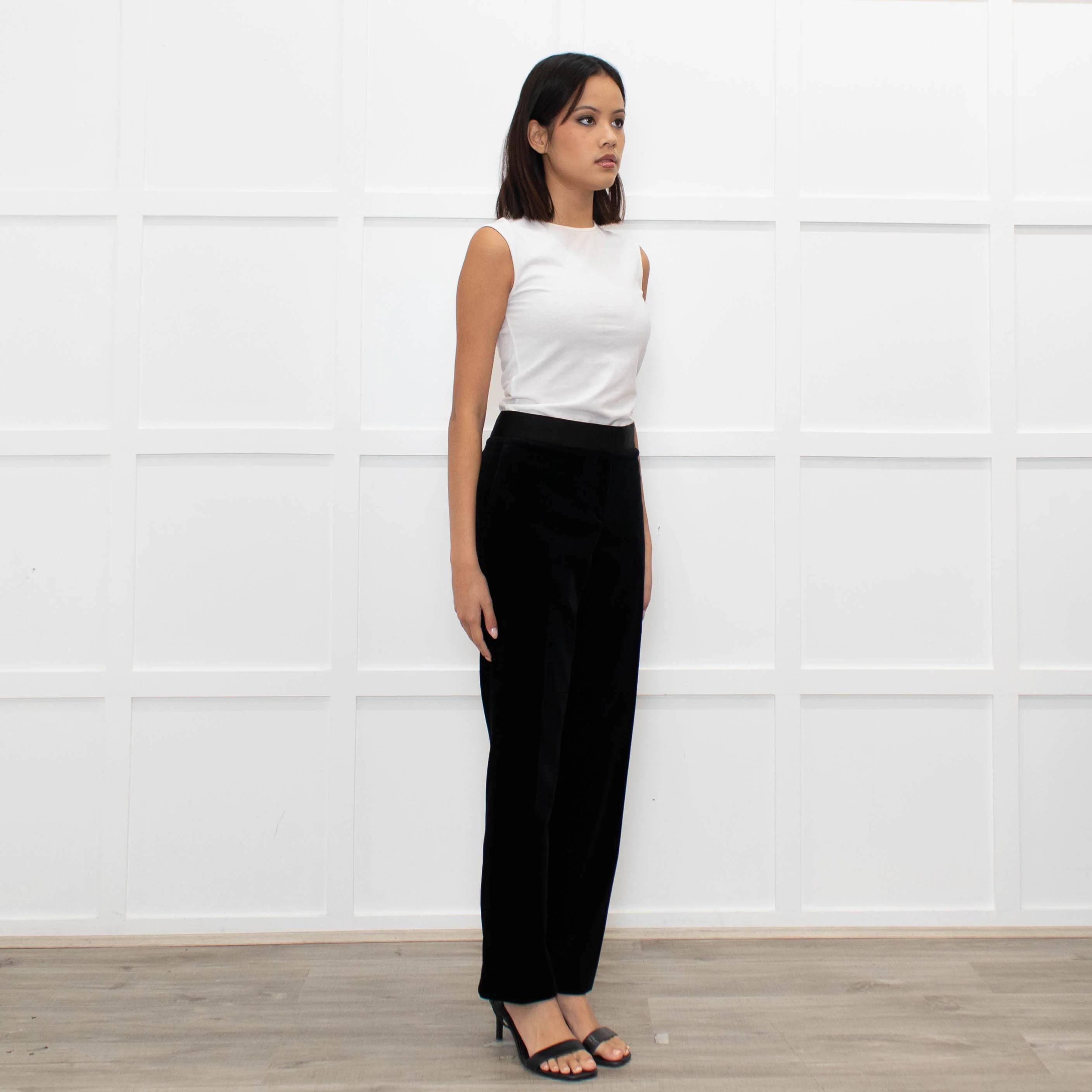 Theory Black Velvet Trousers - Image 4