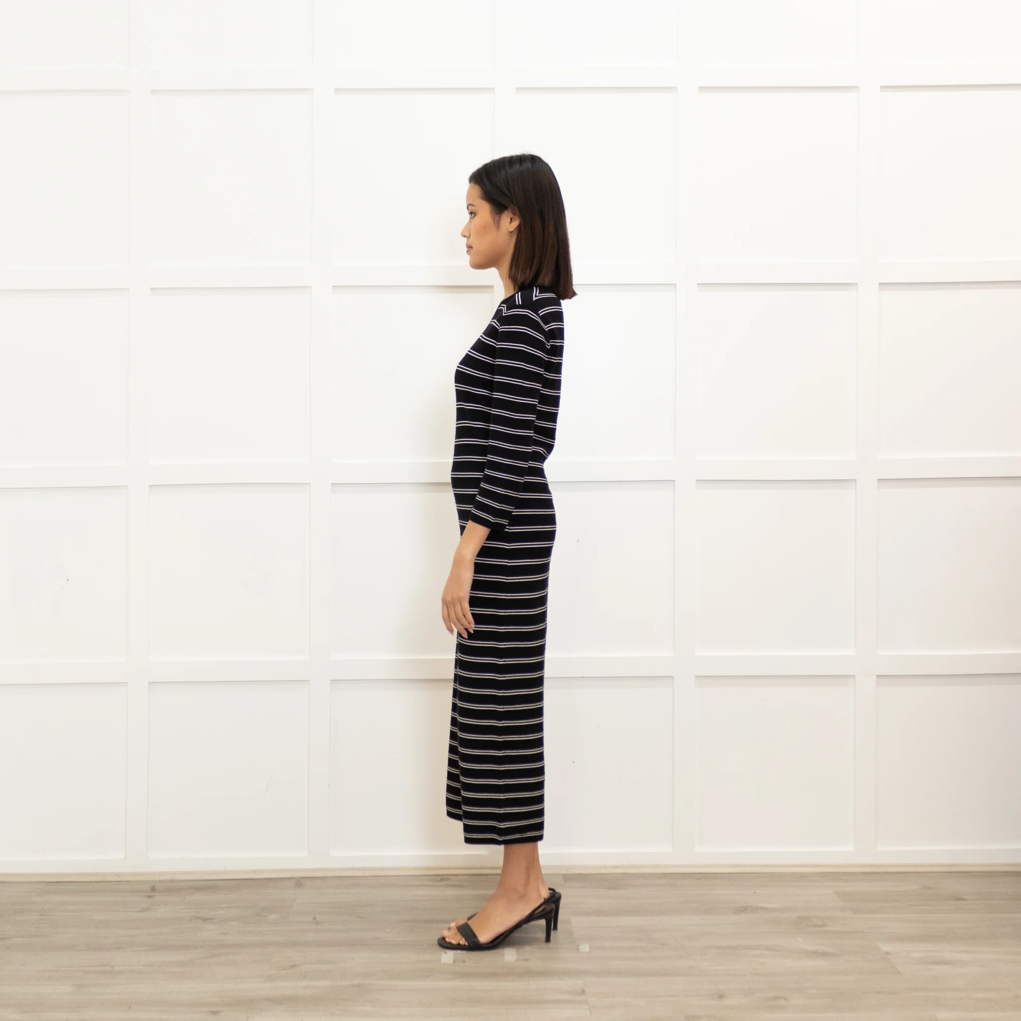 Theory Black White Striped Stretchy Midi Dress - Image 6