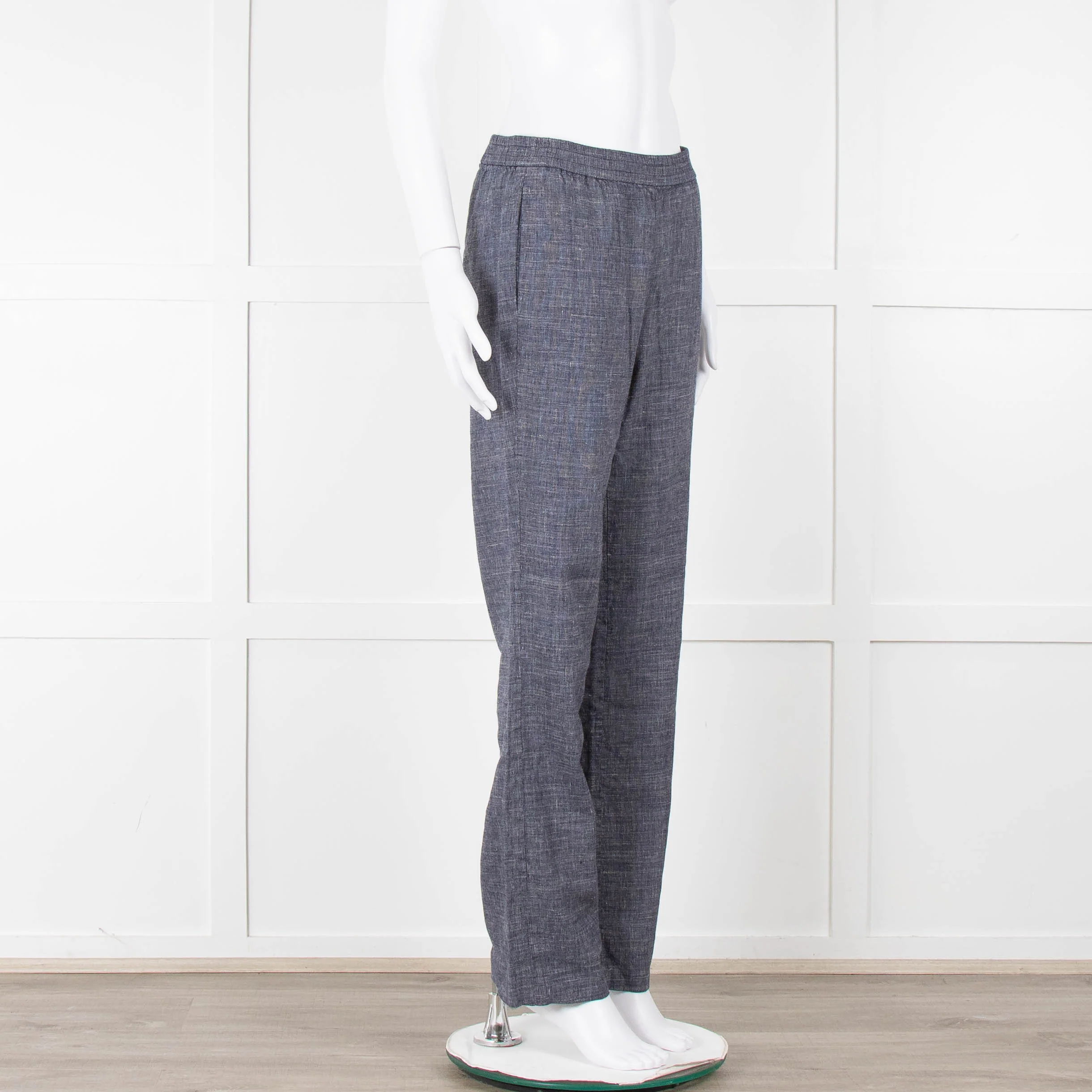Theory Blue Linen Blend Elasticated Waist Trousers - Image 2