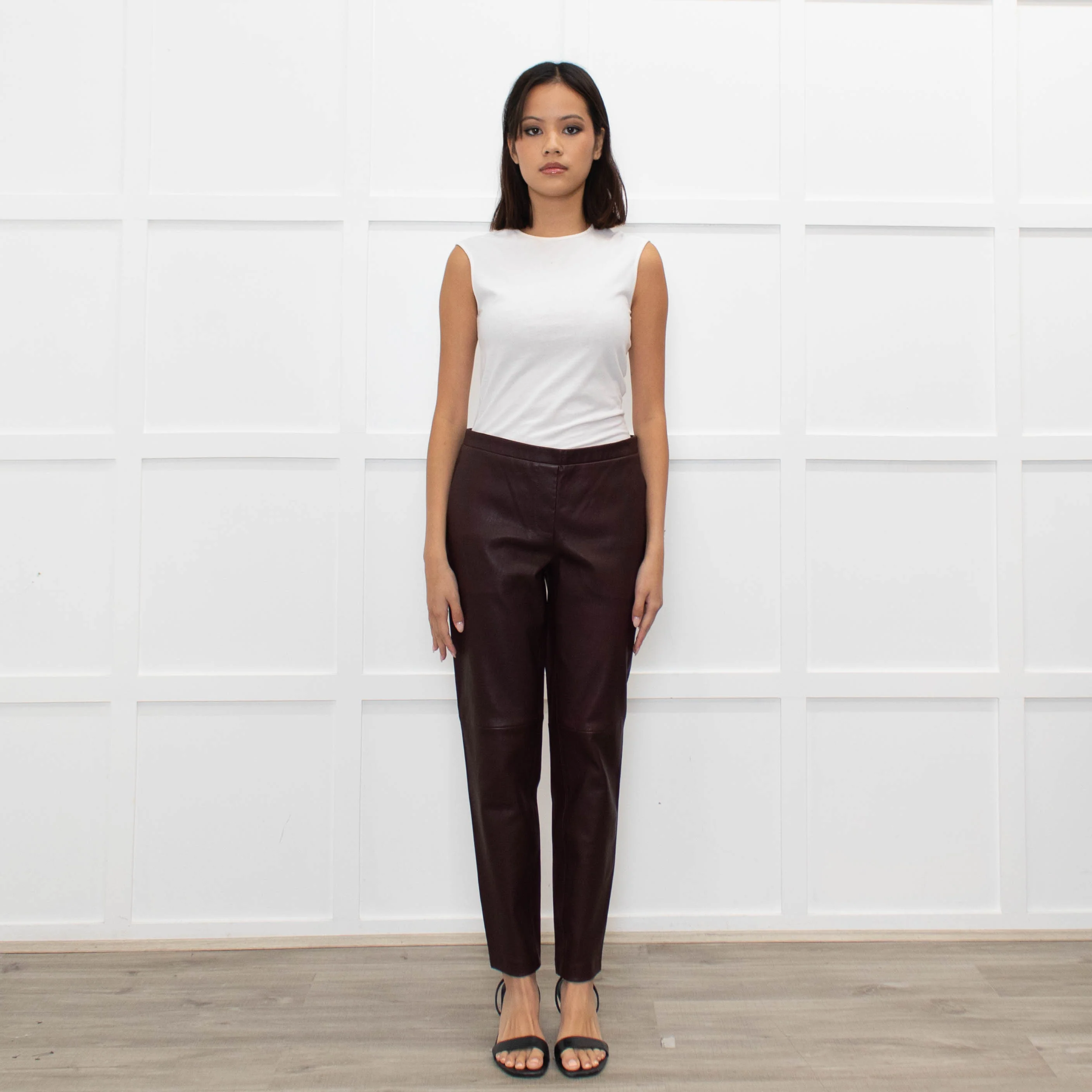Theory Burgundy Leather Leggings