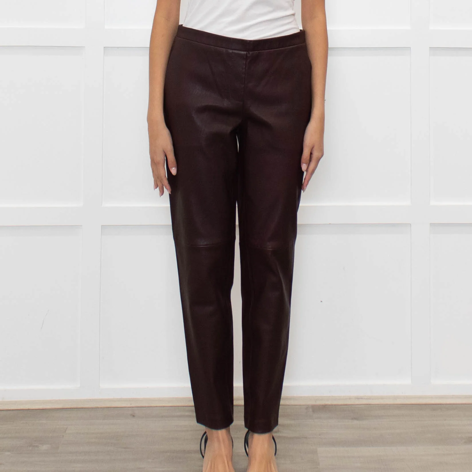 Theory Burgundy Leather Leggings - Image 2