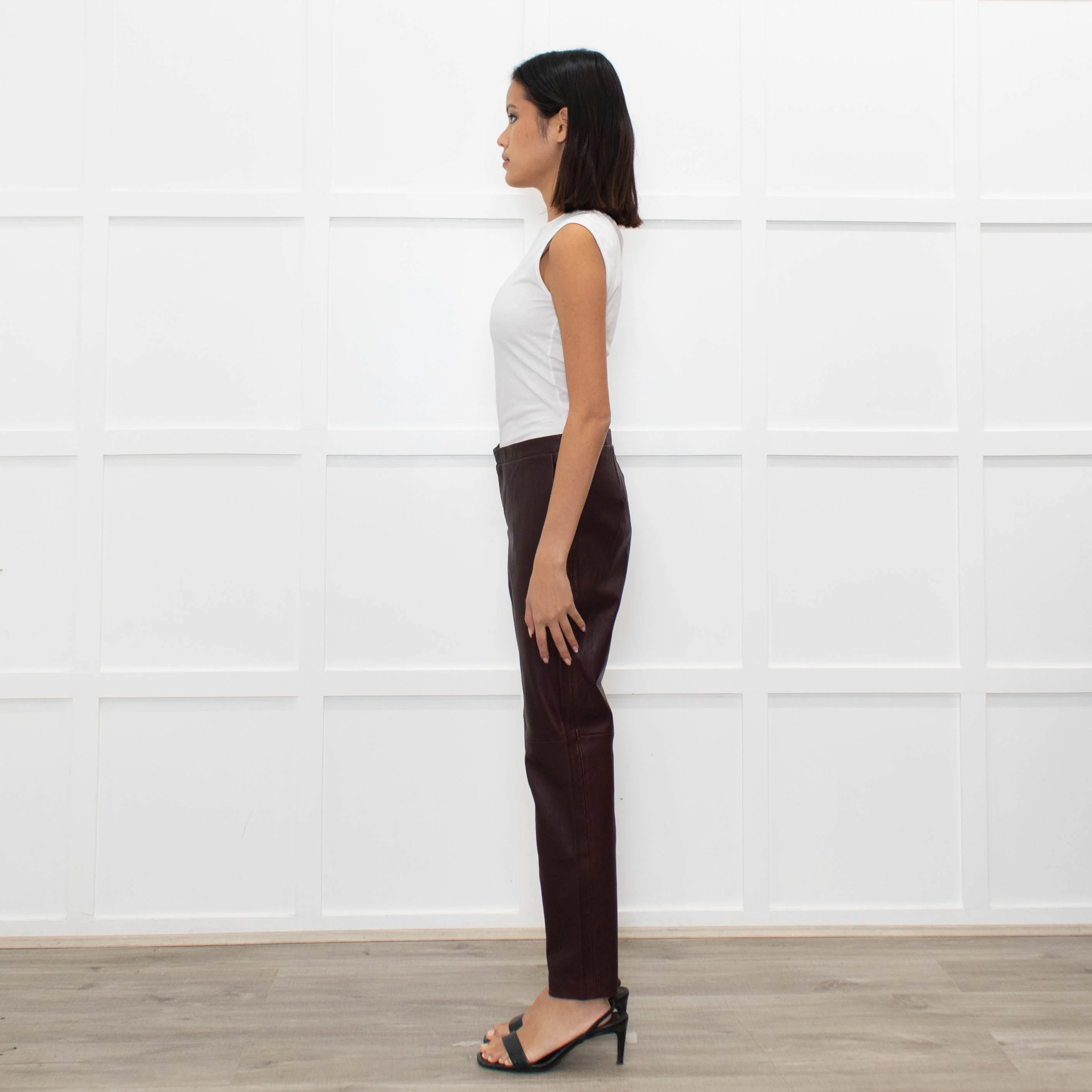 Theory Burgundy Leather Leggings - Image 6