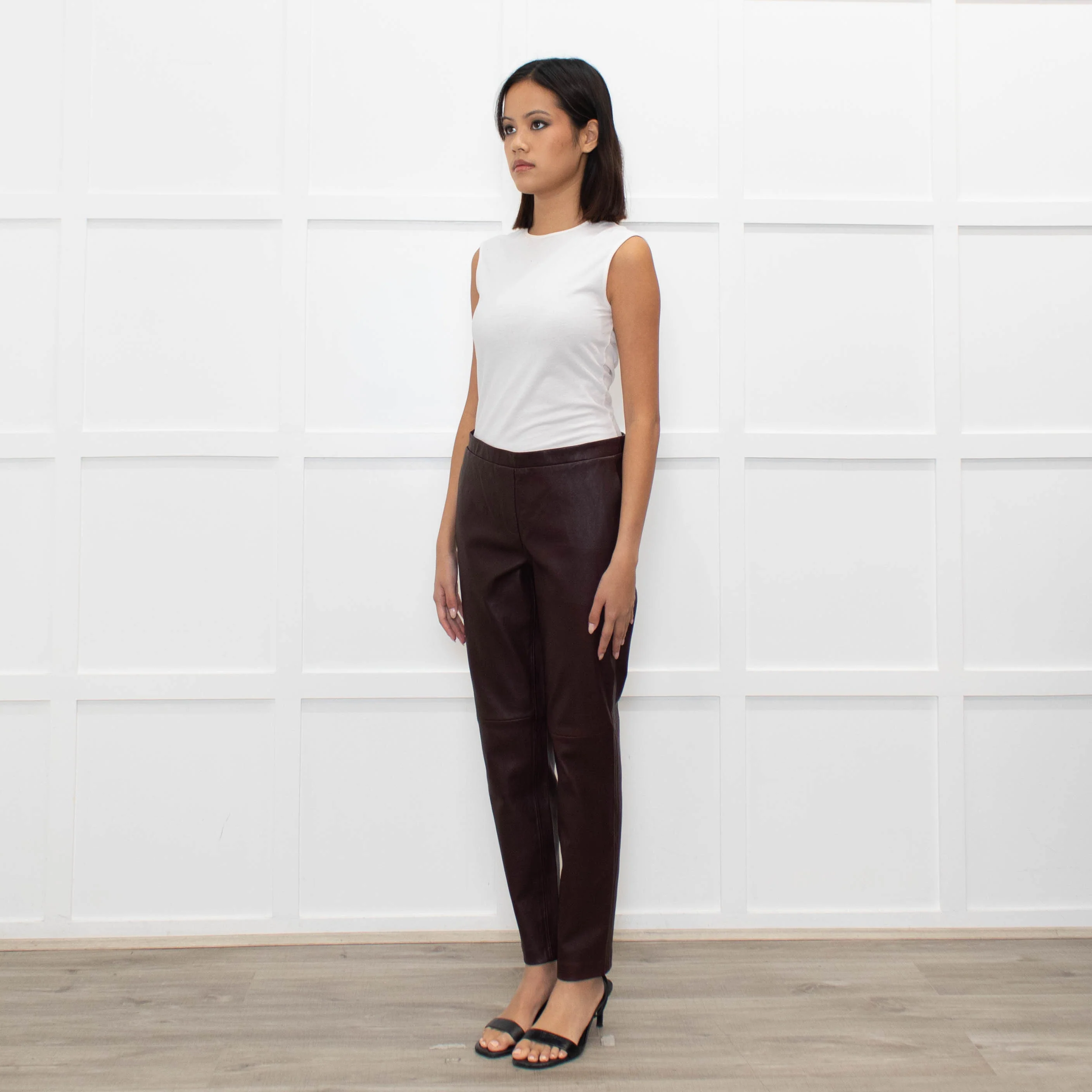 Theory Burgundy Leather Leggings - Image 7