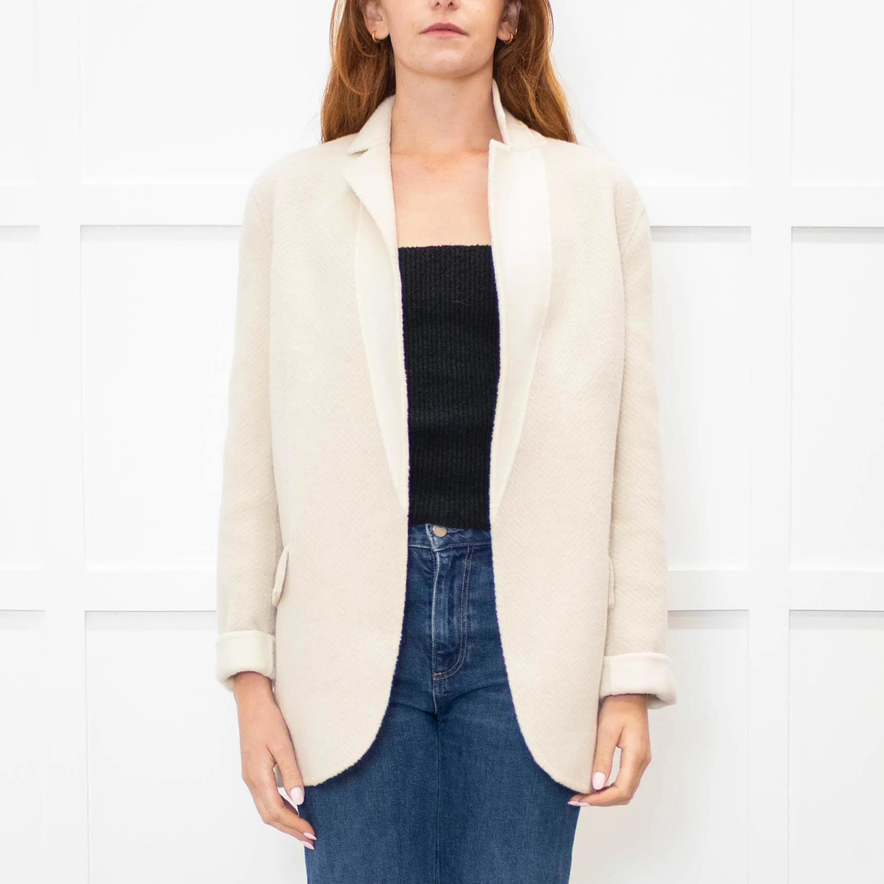 Theory Cream Herringbone Unlined Jacket - Image 2