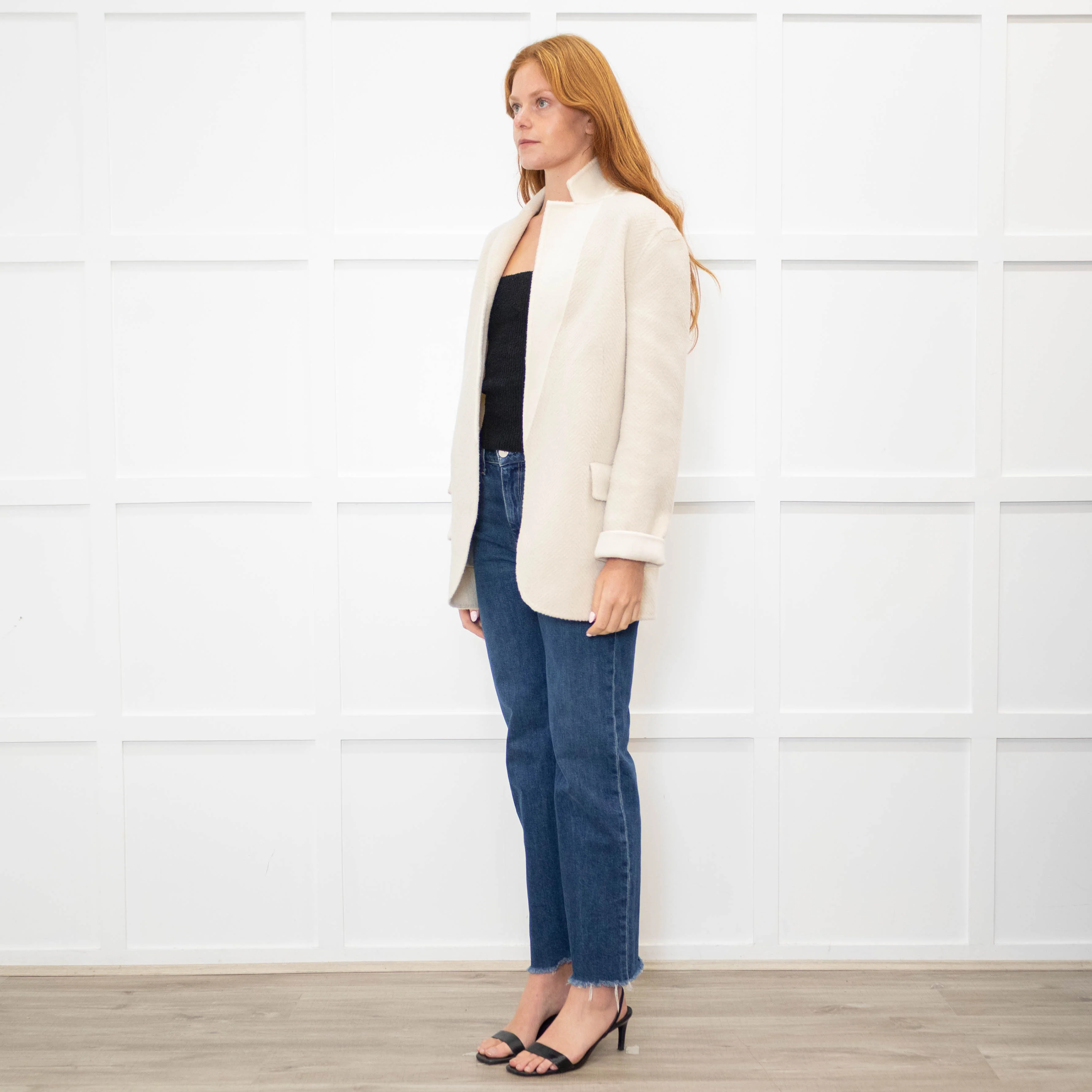 Theory Cream Herringbone Unlined Jacket - Image 3