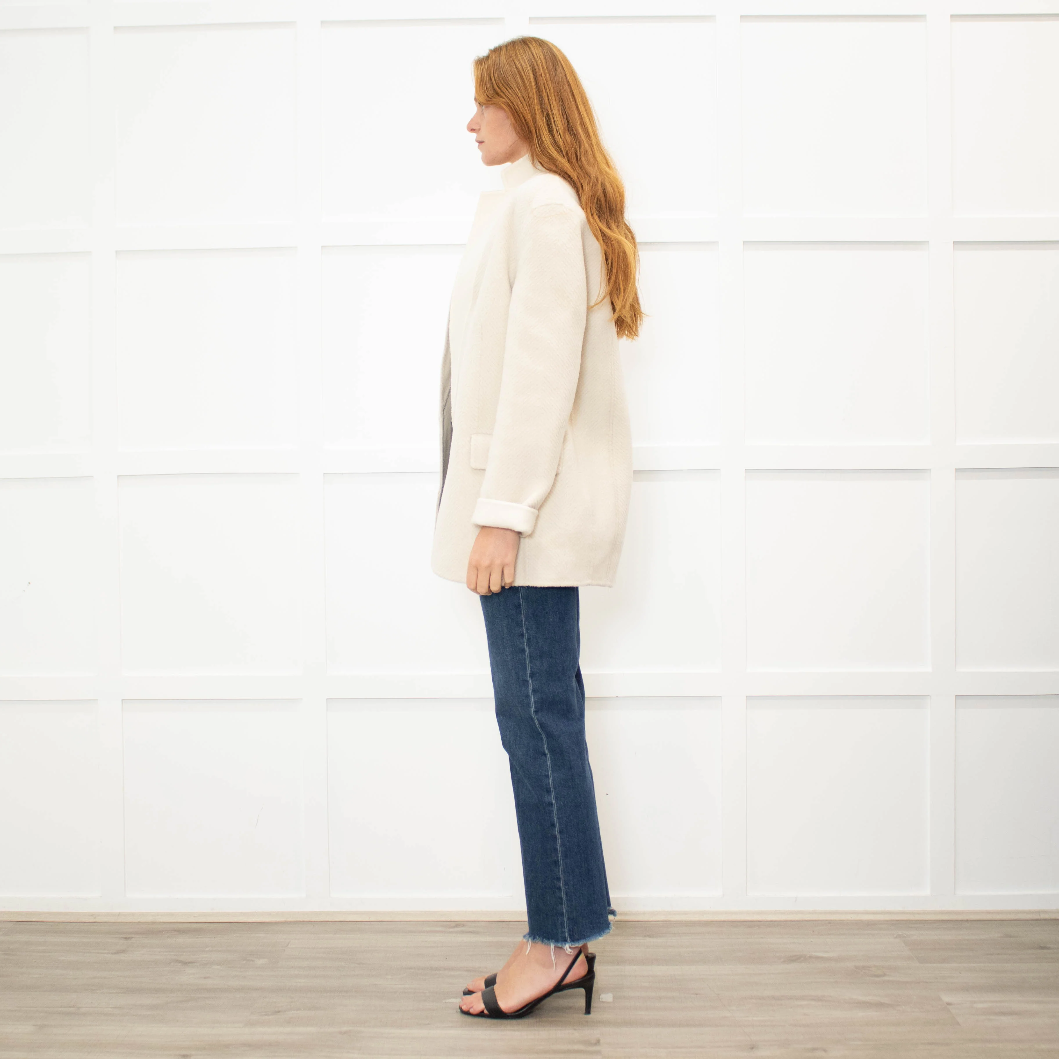 Theory Cream Herringbone Unlined Jacket - Image 4