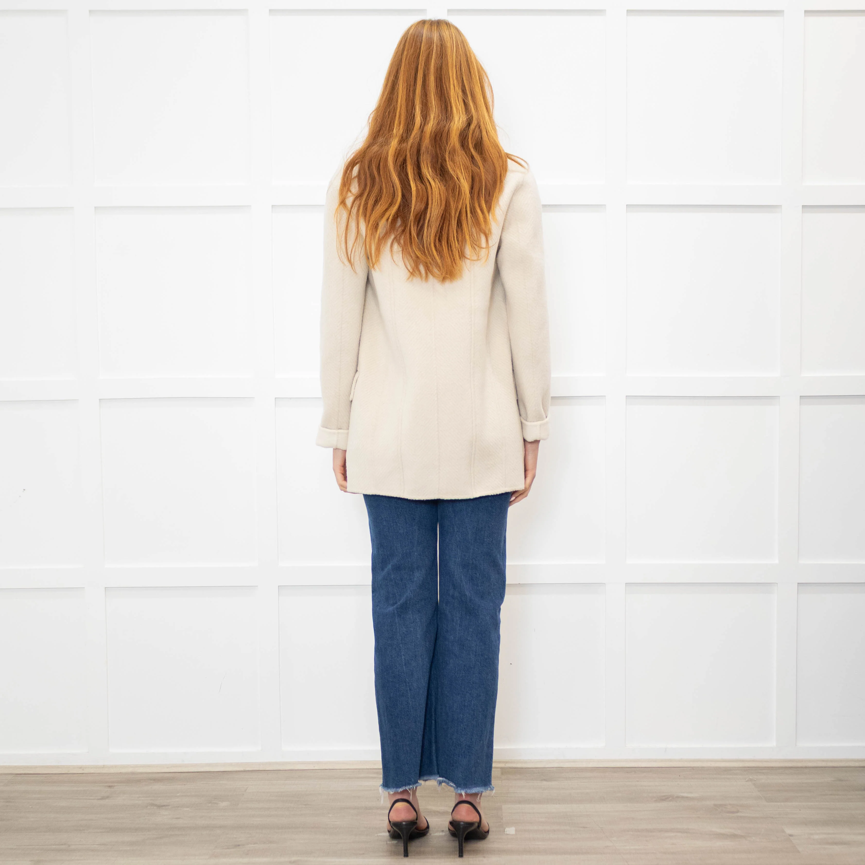Theory Cream Herringbone Unlined Jacket - Image 5