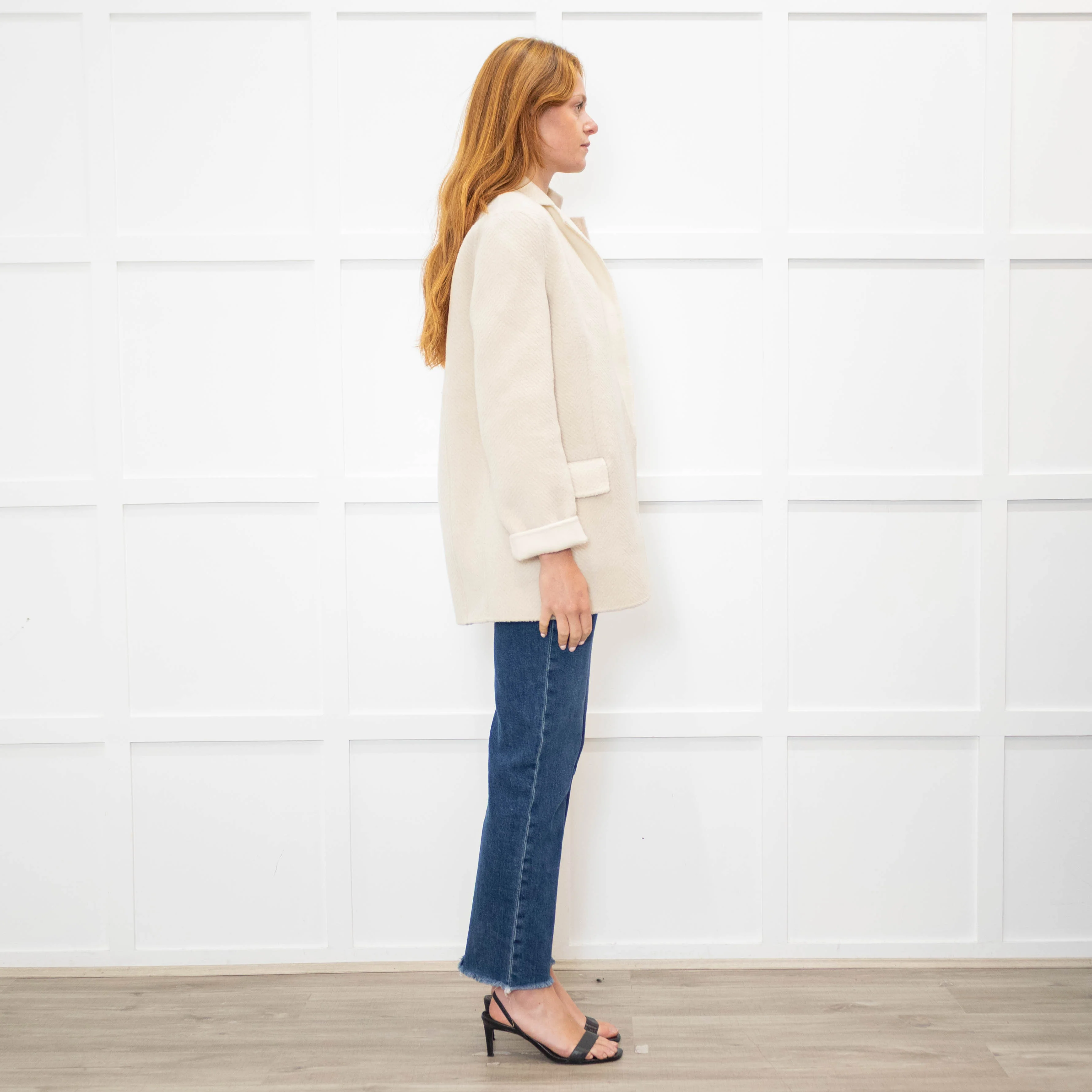 Theory Cream Herringbone Unlined Jacket - Image 6