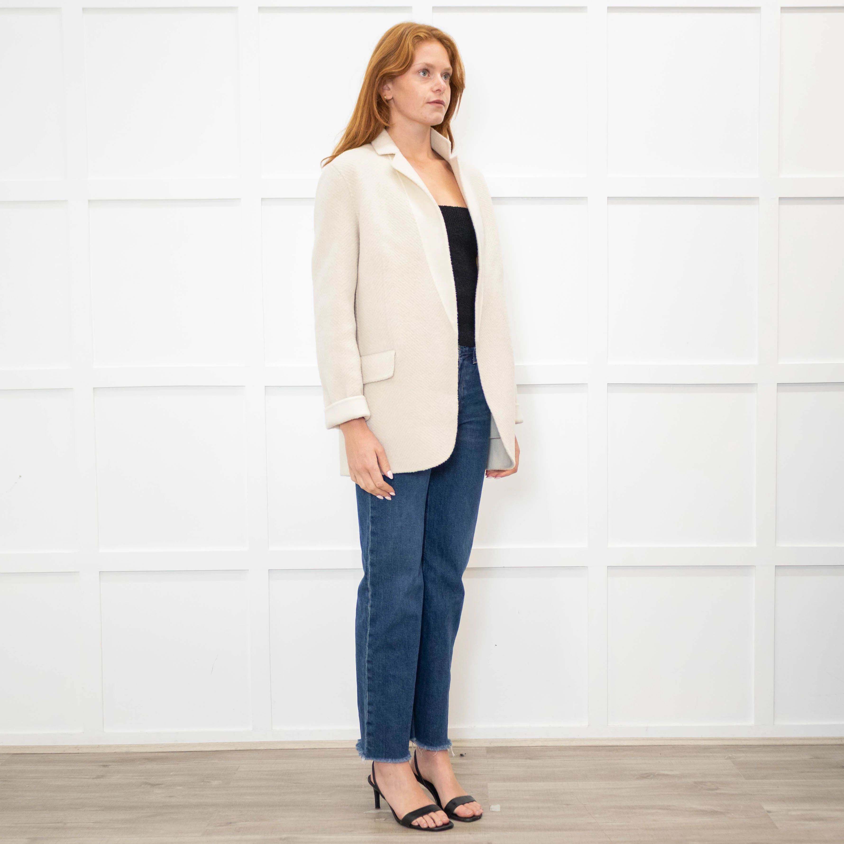 Theory Cream Herringbone Unlined Jacket - Image 7