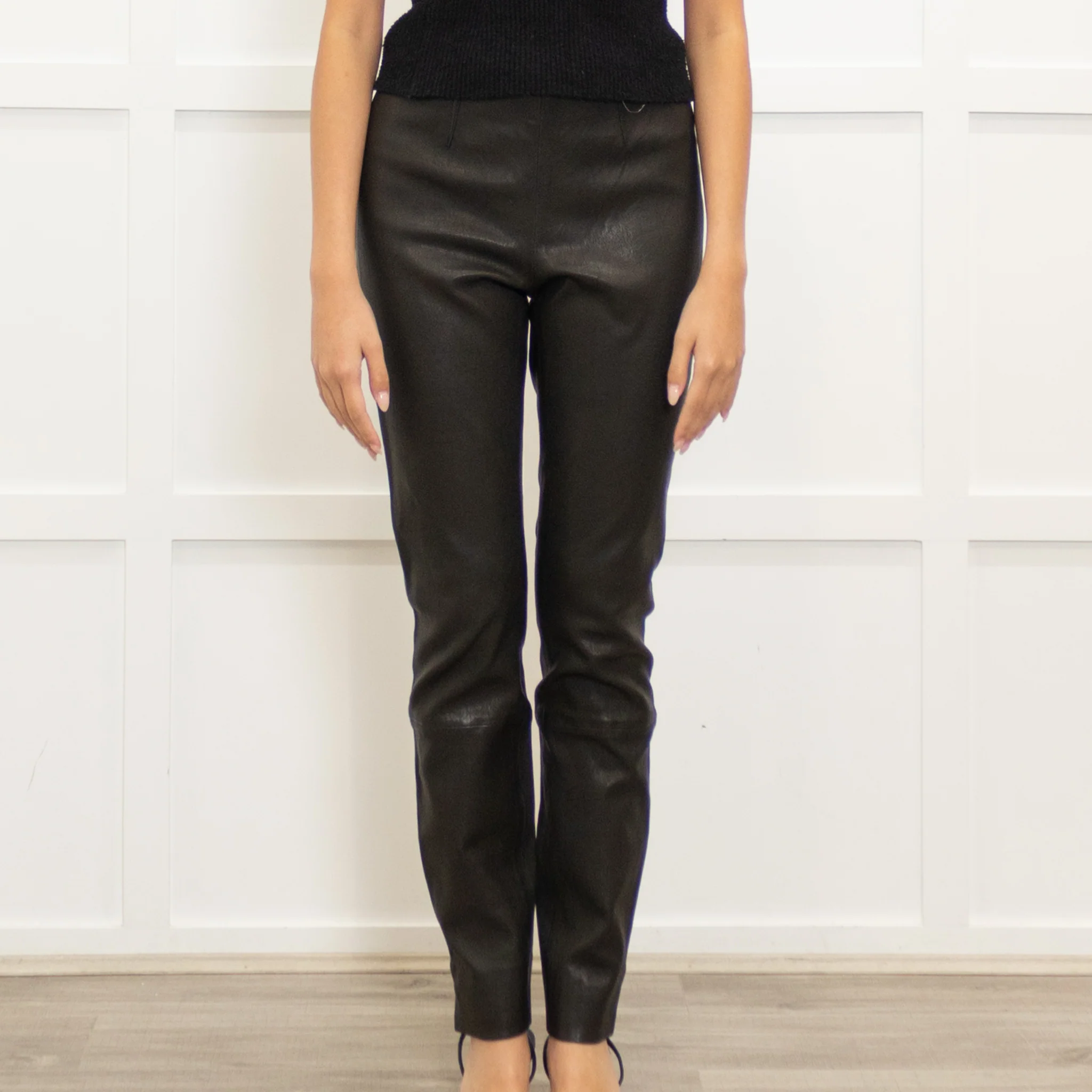 Theory Dark Grey Leather Leggings - Image 2