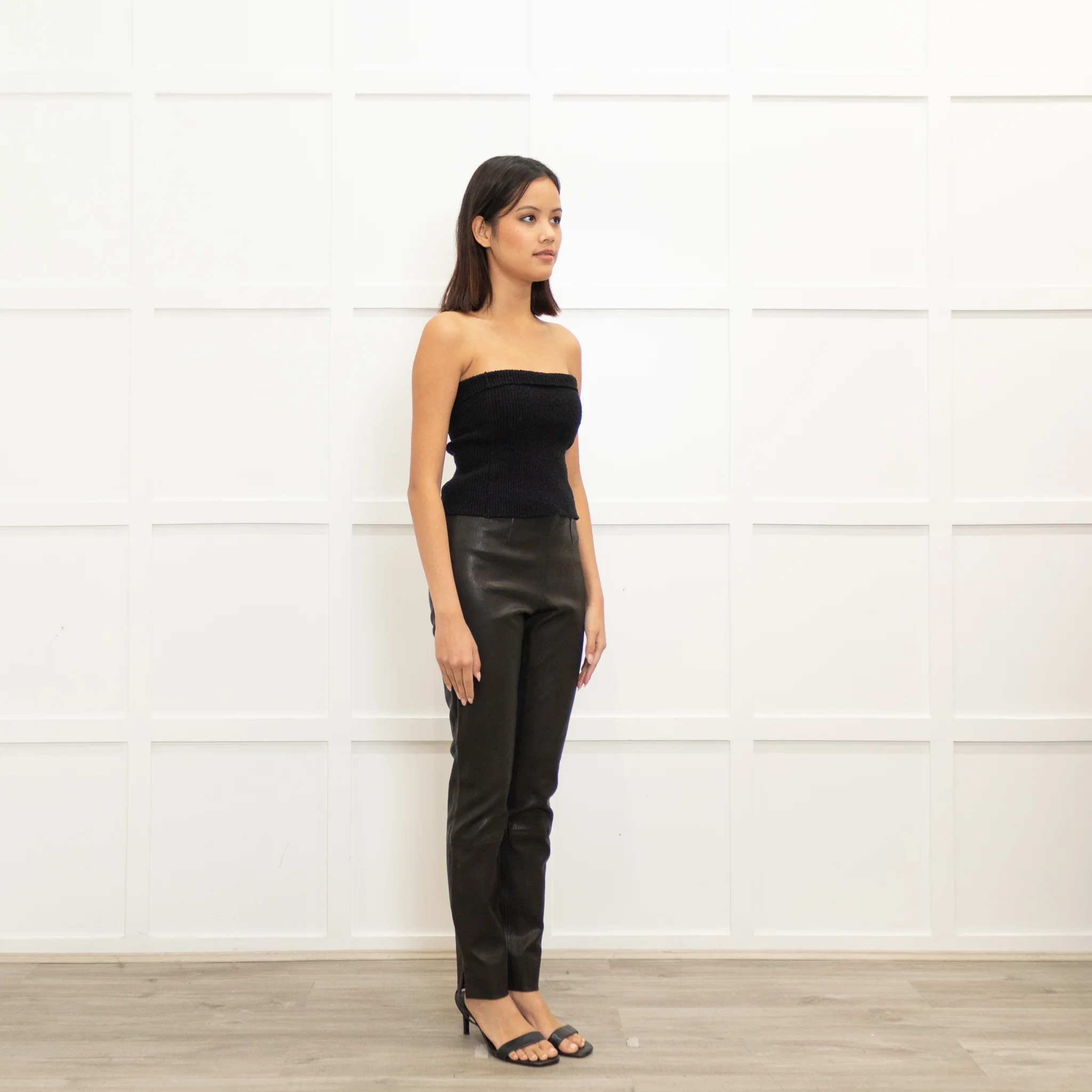 Theory Dark Grey Leather Leggings - Image 3