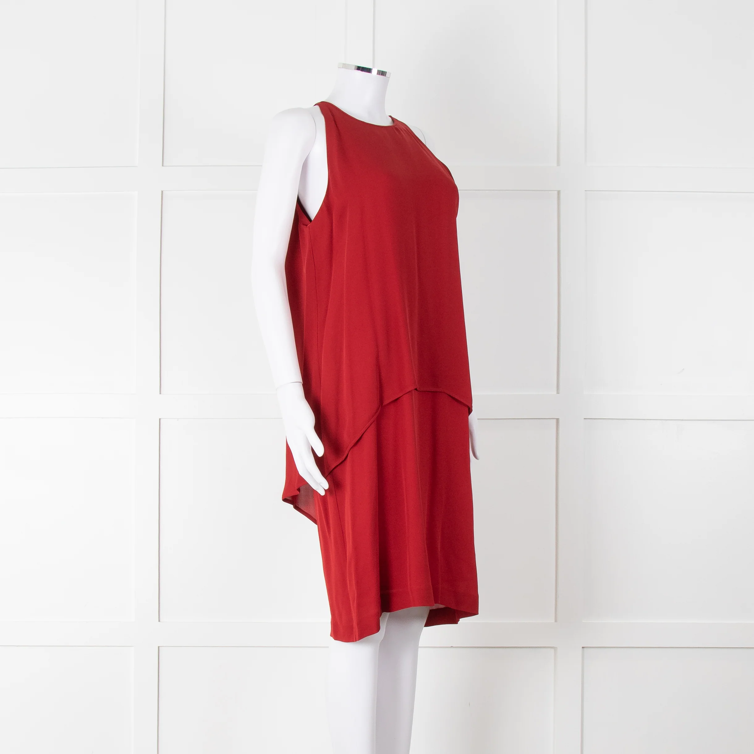 Theory Deep Red Silk Tiered Panel Sleeveless Shift Dress - Image 2