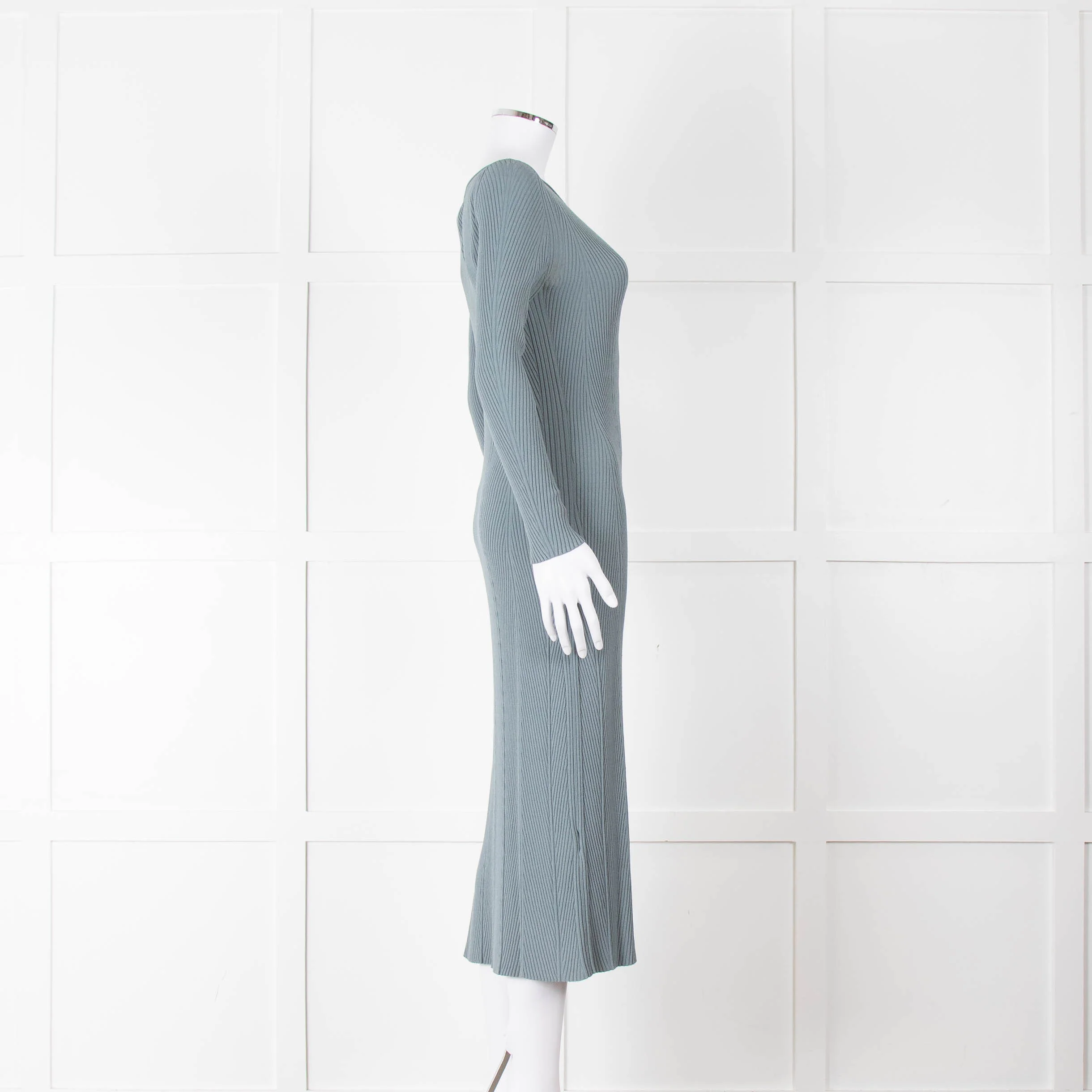 Theory Dusty Turquoise Ribbed Midi Dress - Image 3