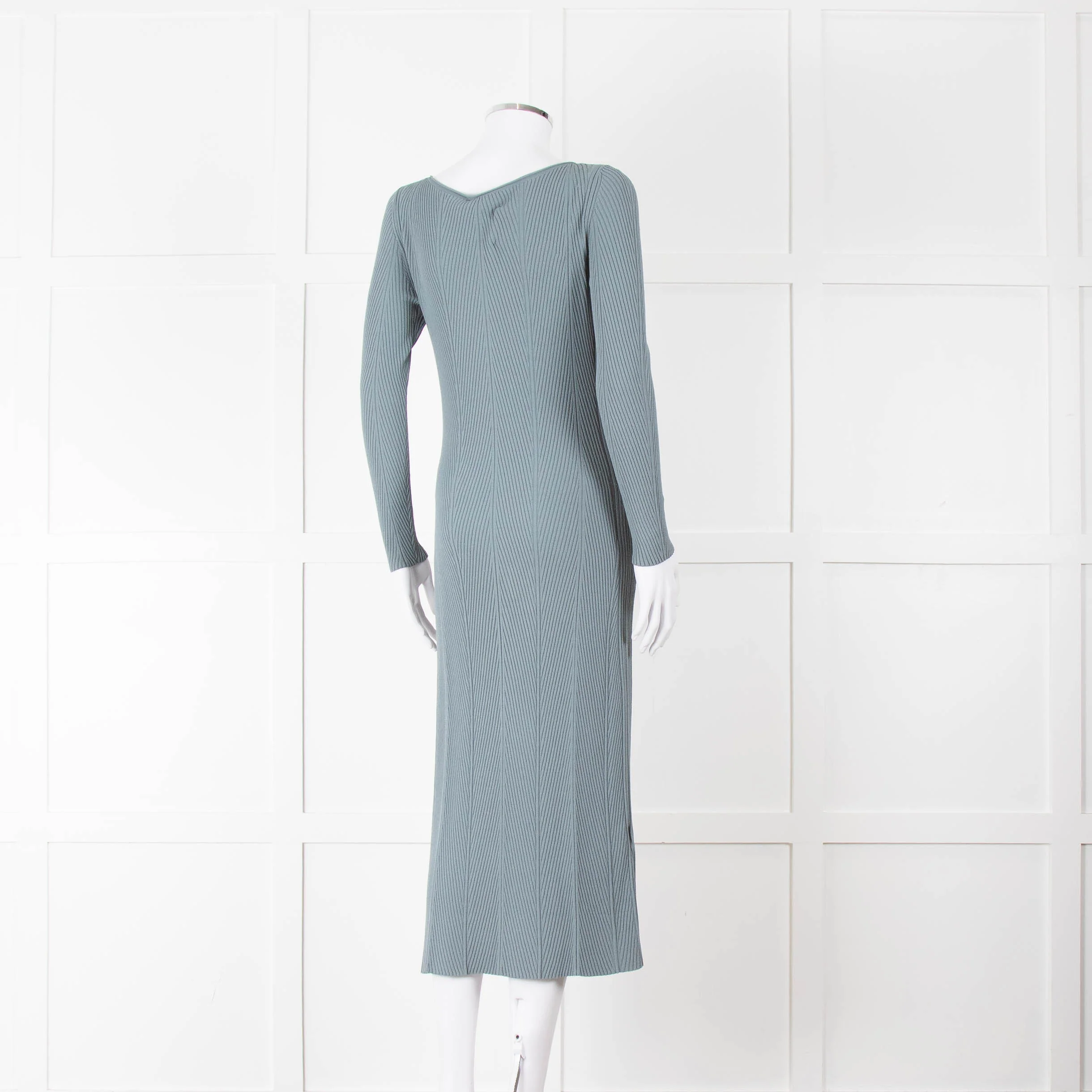 Theory Dusty Turquoise Ribbed Midi Dress - Image 4