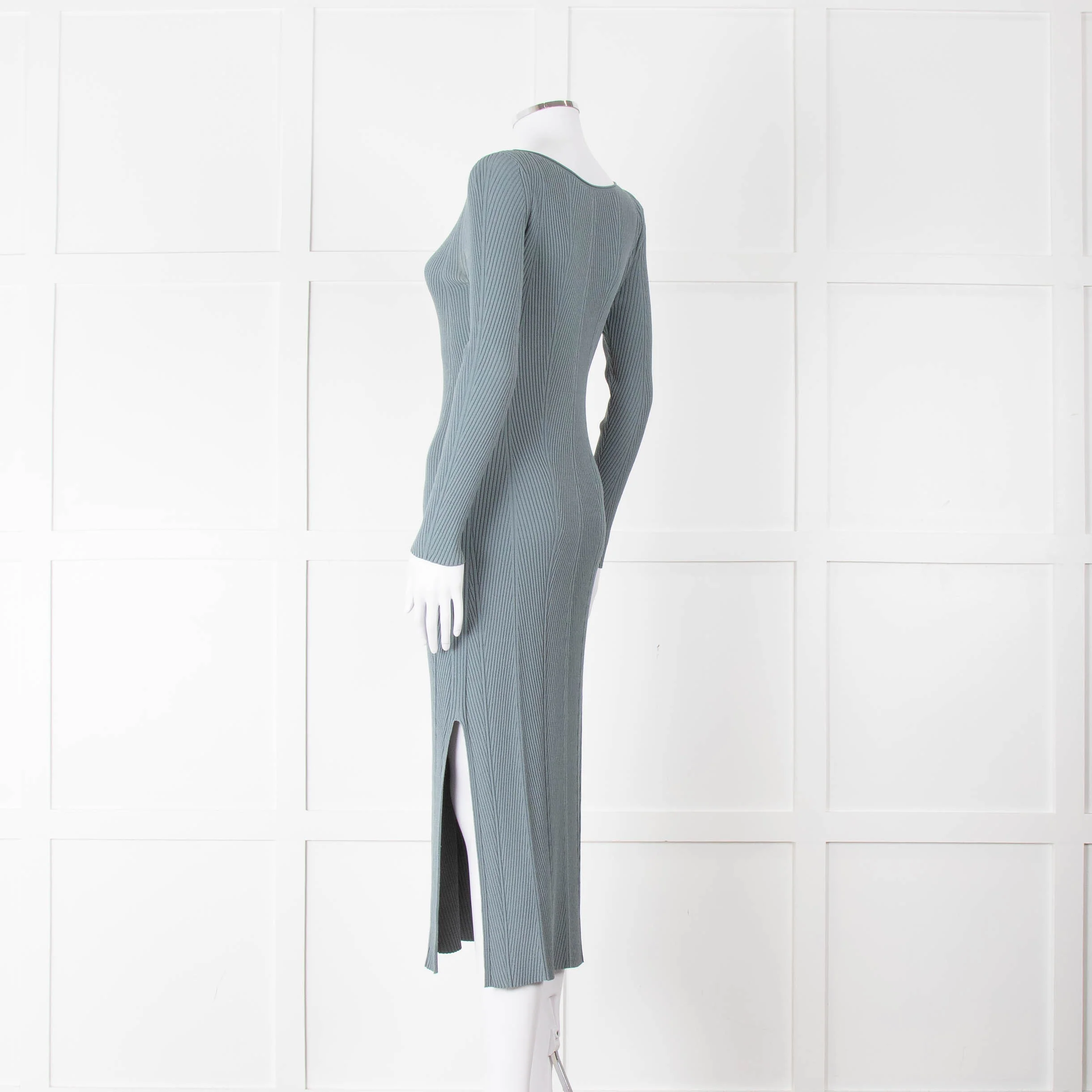 Theory Dusty Turquoise Ribbed Midi Dress - Image 6