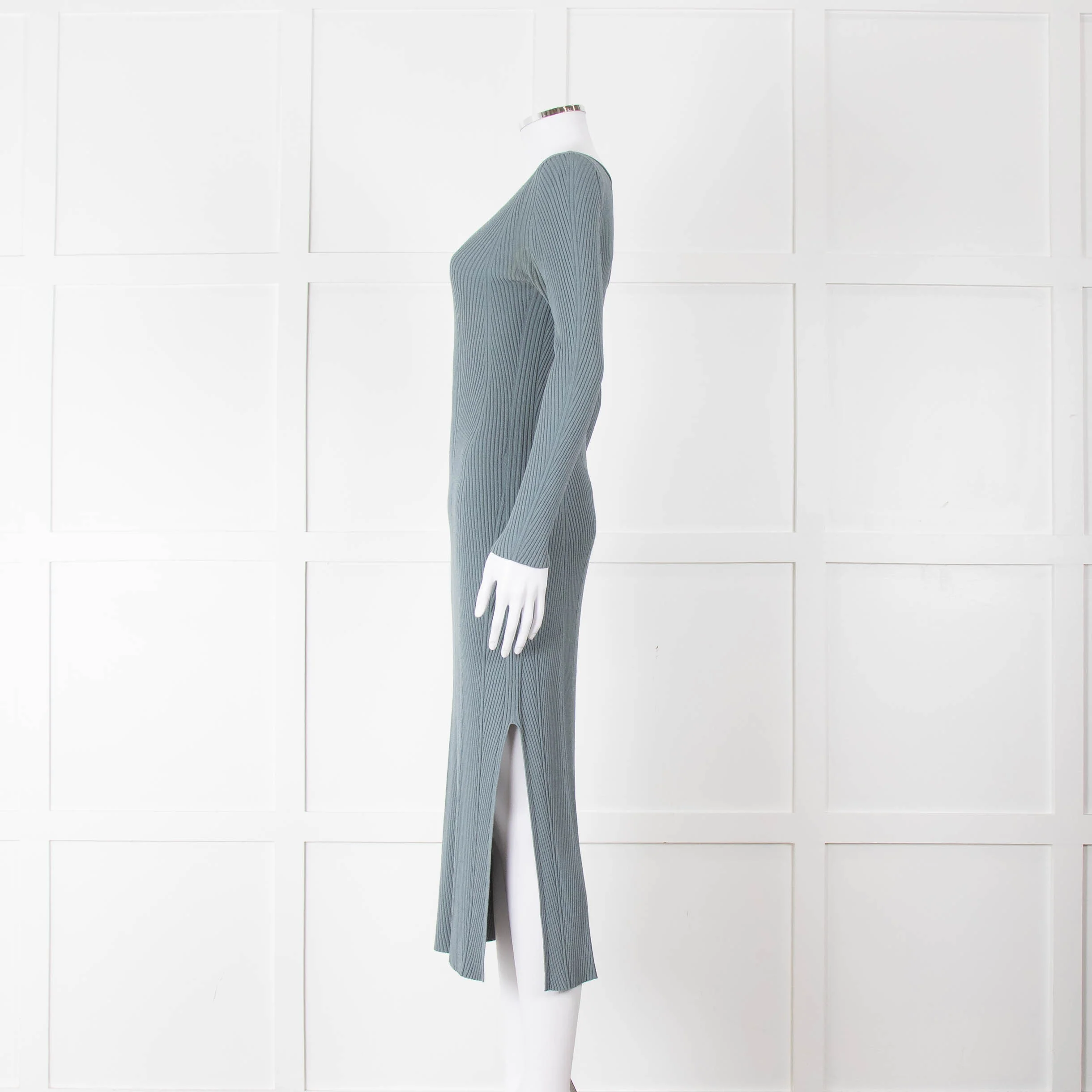 Theory Dusty Turquoise Ribbed Midi Dress - Image 7