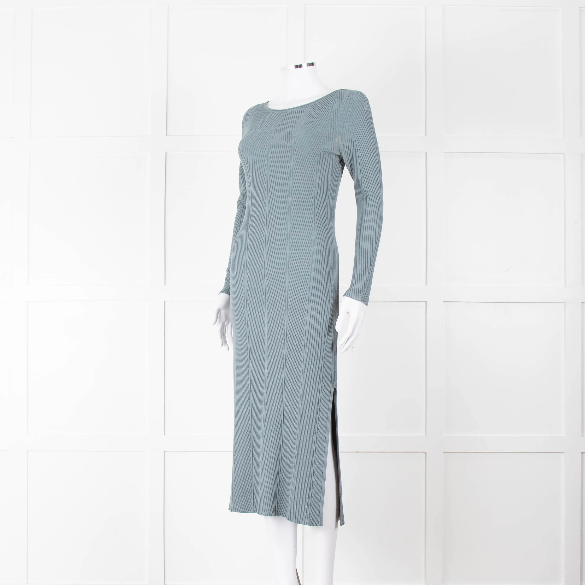 Theory Dusty Turquoise Ribbed Midi Dress - Image 8