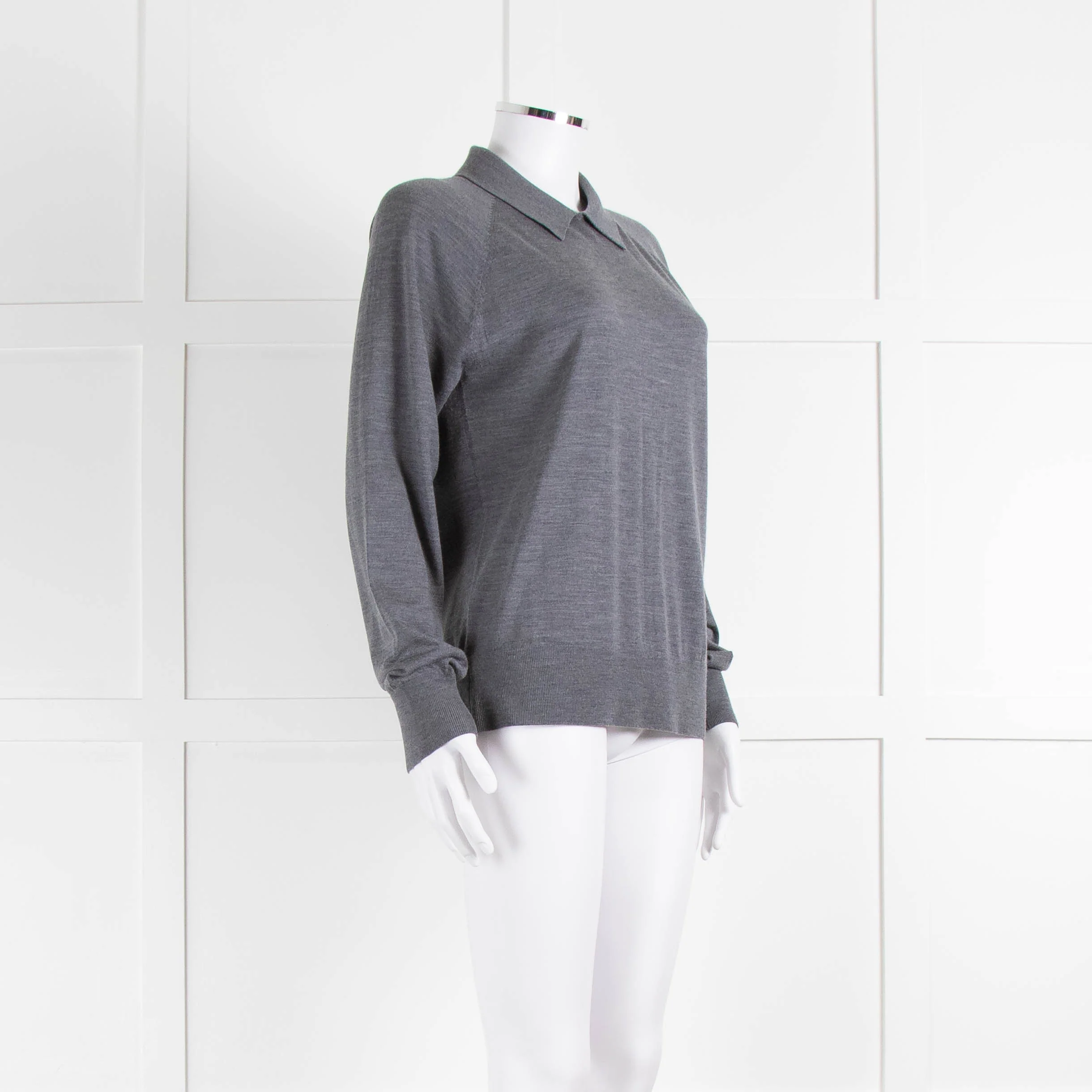 Theory Grey Merino Wool Collar Detail Sweater - Image 2
