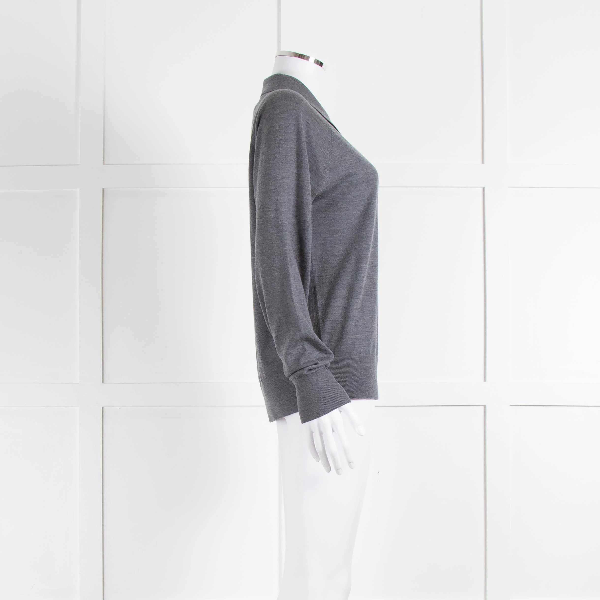 Theory Grey Merino Wool Collar Detail Sweater - Image 3