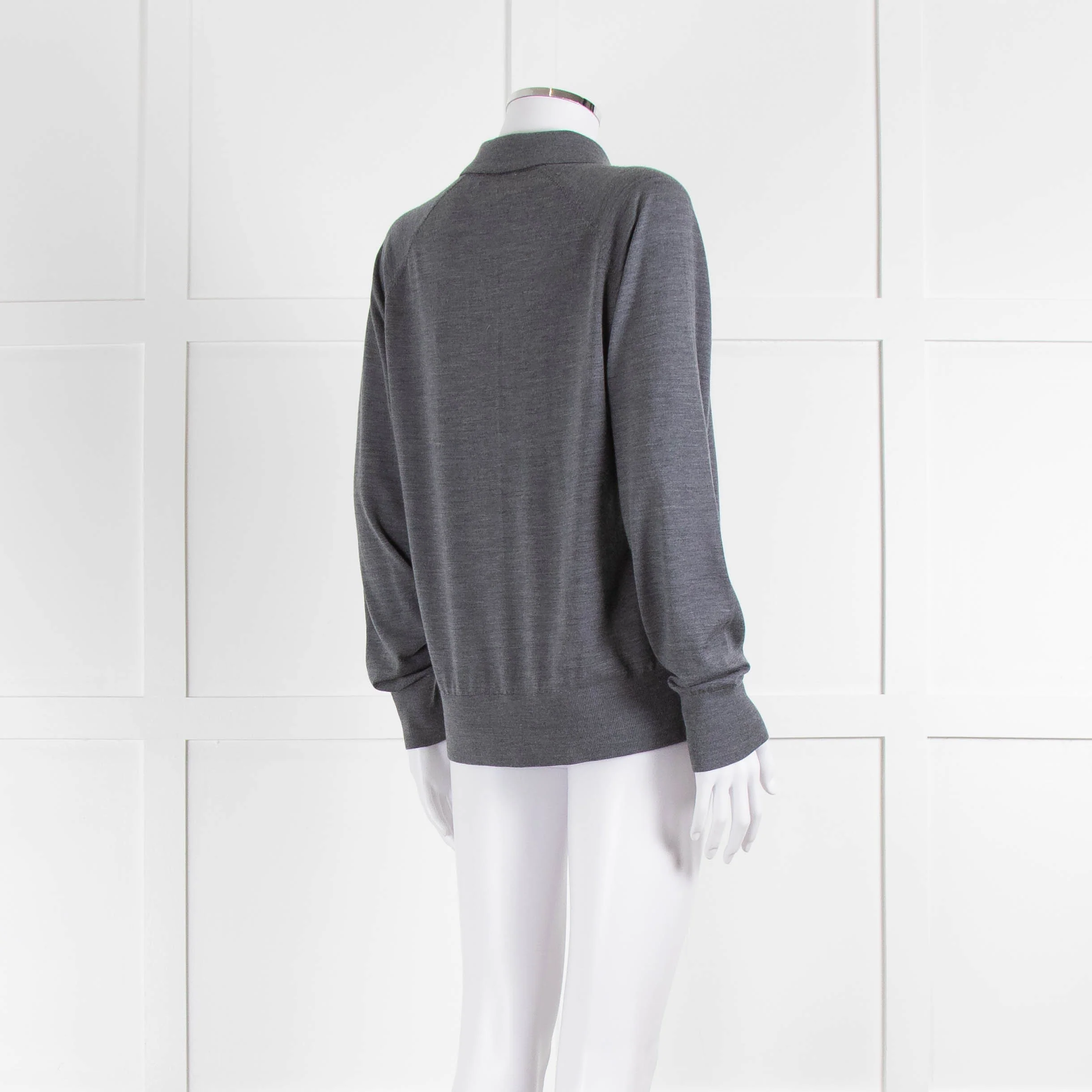 Theory Grey Merino Wool Collar Detail Sweater - Image 4