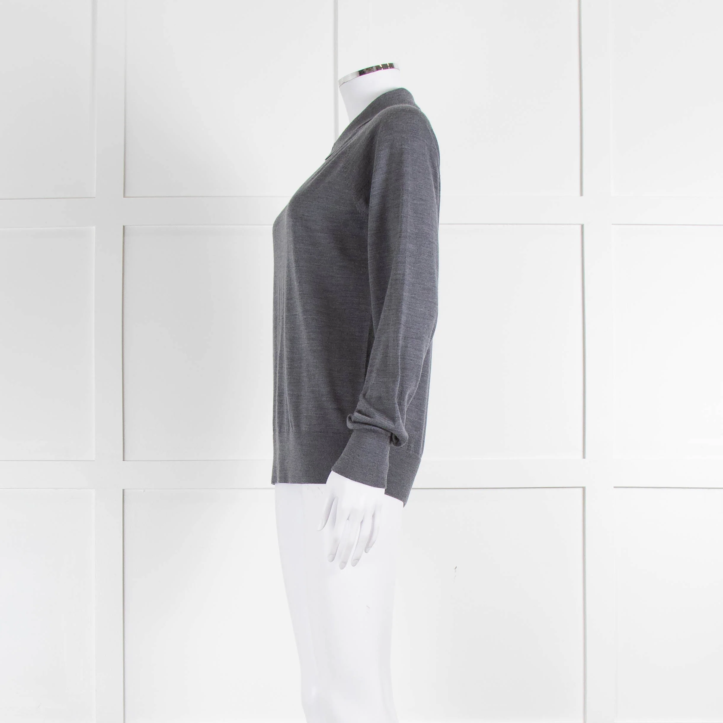 Theory Grey Merino Wool Collar Detail Sweater - Image 7