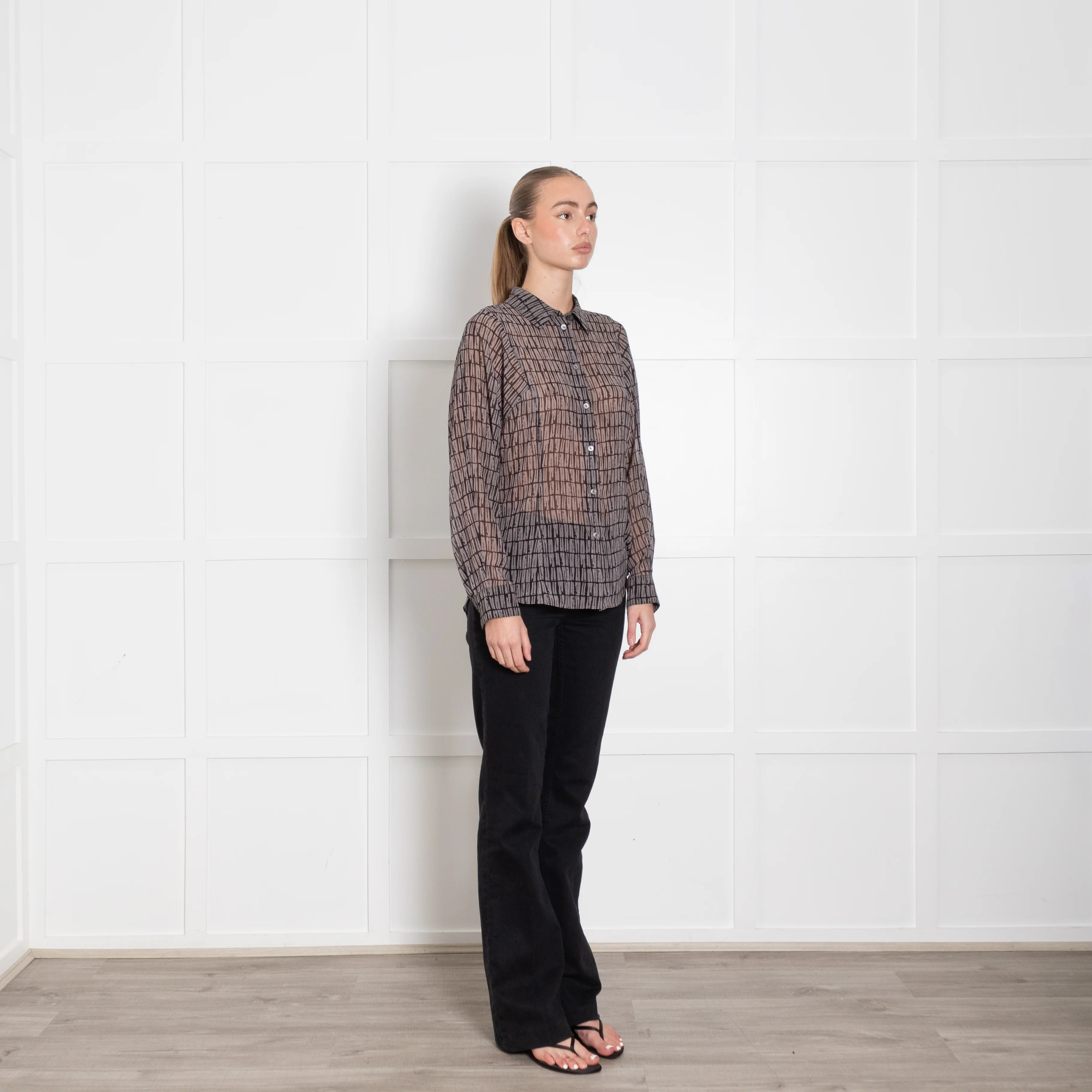 Theory Grey Patterned Sheer Shirt - Image 7
