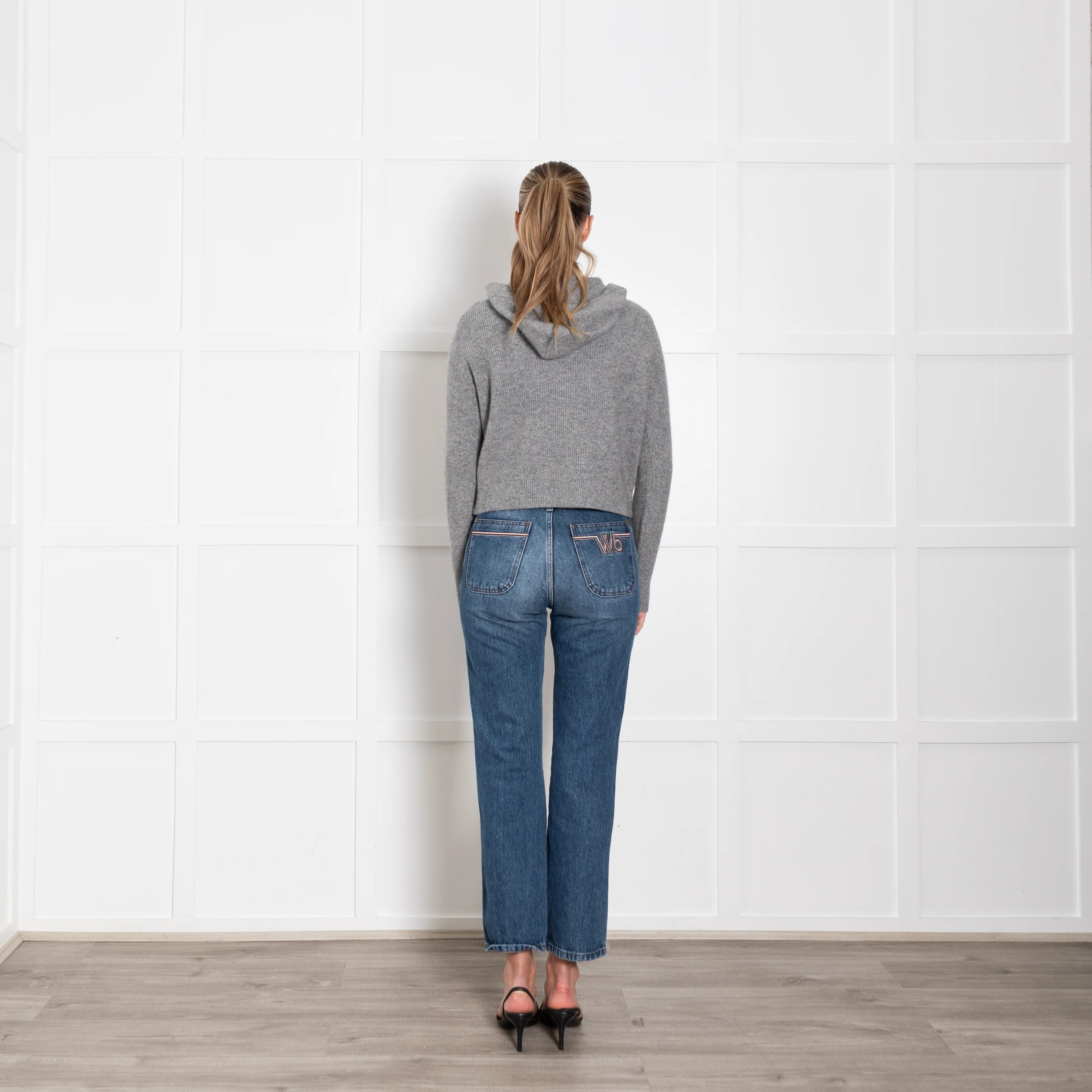 Theory Grey Ribbed Zip Up Hoodie - Image 5