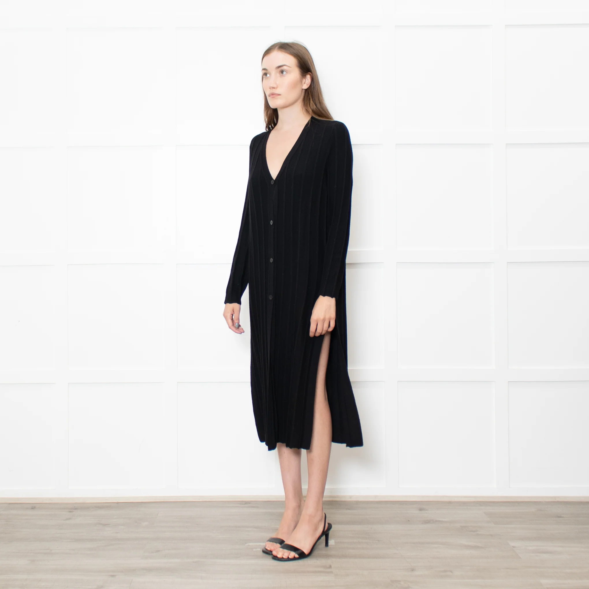 Theory Jumbo Rib Black Button Up Knitted Dress - Image 3